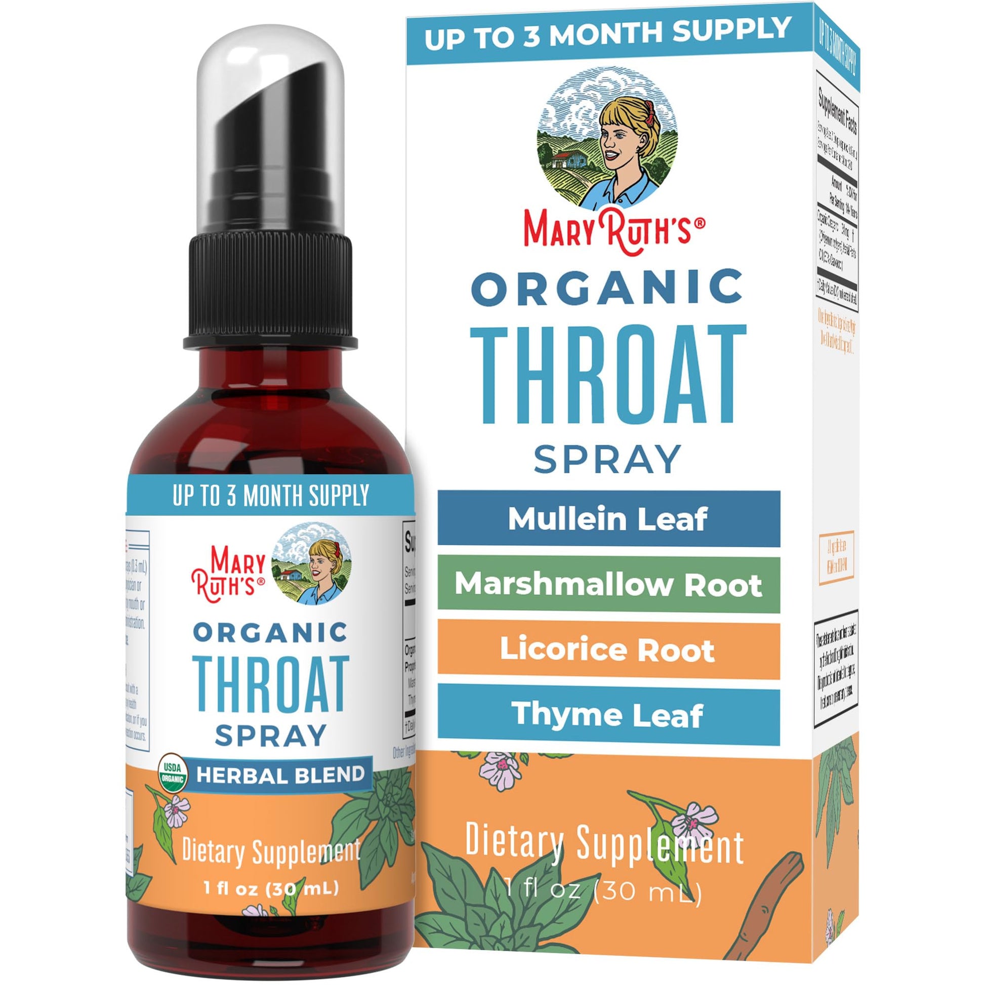 MaryRuth Organics USDA Organic Throat Spray with Mullein Leaf | Marshmallow Root & Licorice Root & Thyme Leaf | 4 Herbal Blend | Non-GMO | Vegan | Gluten Free | 1 Fl Oz | Up to 100 Servings MARYRUTH'SUS supplements