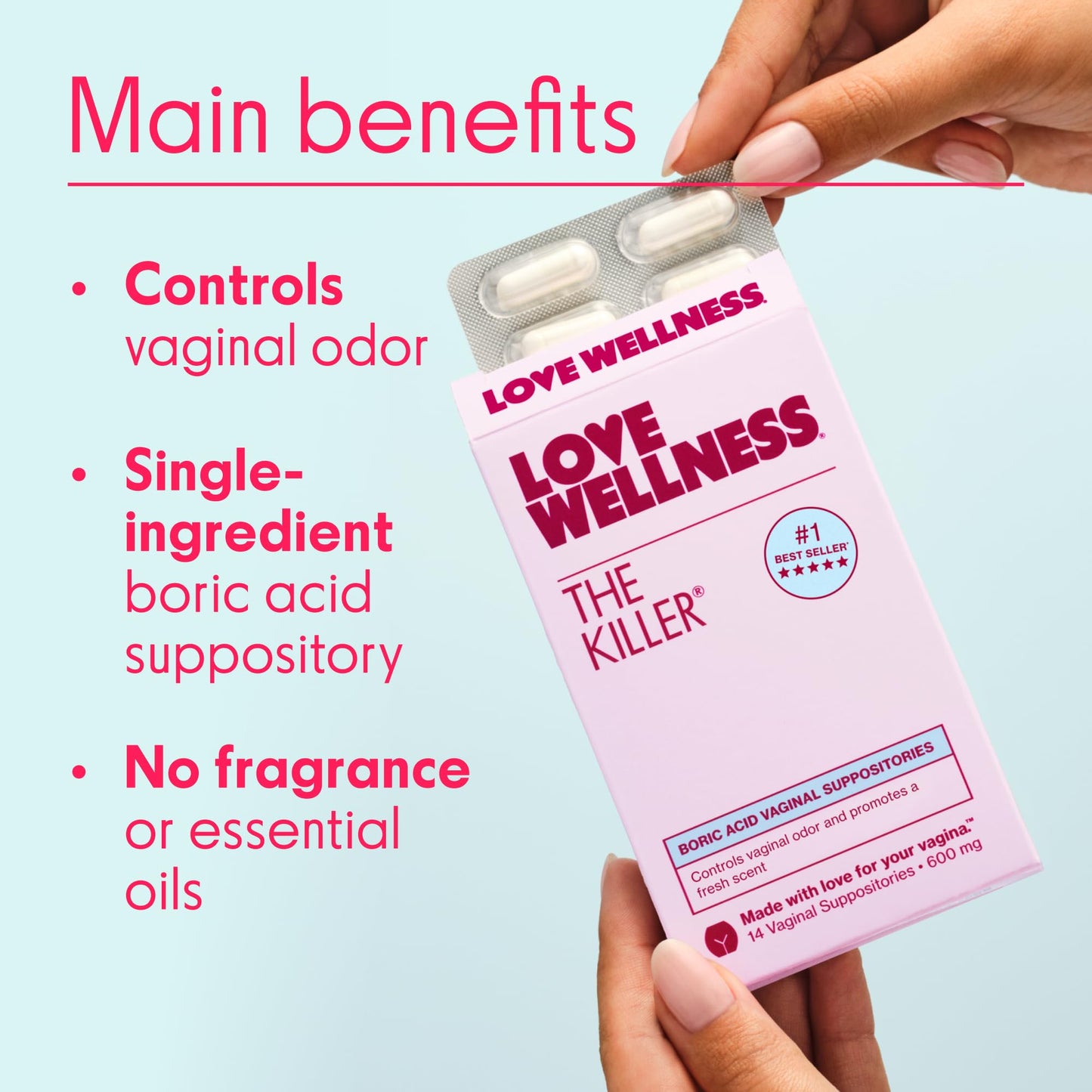 Love Wellness The Killer | Boric Acid Vaginal Suppositories | Balances pH & Supports Odor Control, a Healthy Vaginal Balance and Environment | Fast-Acting & Fragrance-Free | Gentle & Effective | 14 Ct Love WellnessUS supplements