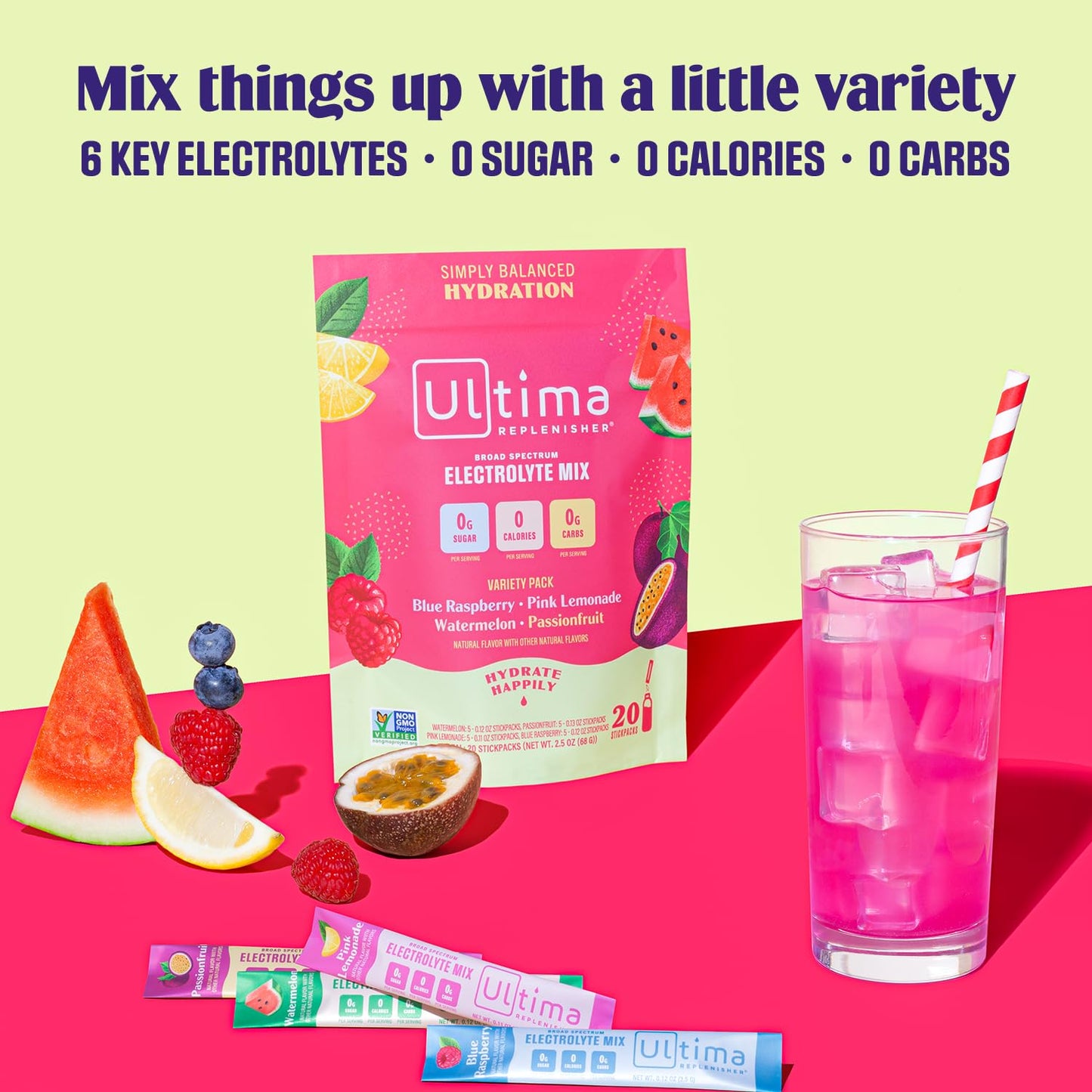 Ultima Replenisher Daily Electrolyte Drink Mix – Tropical Variety, 20 Stickpacks – Hydration Ultima ReplenisherUS supplements