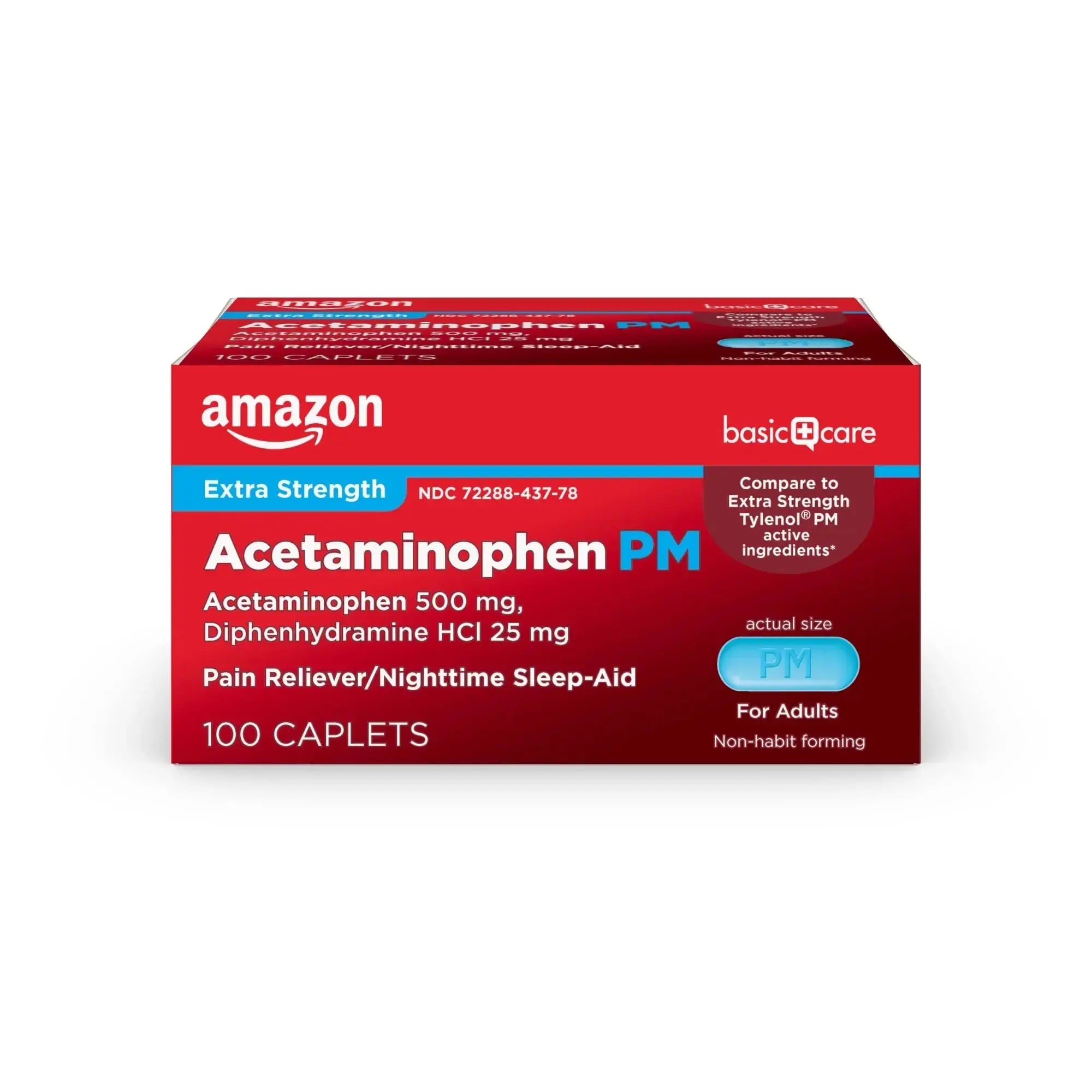 Amazon Basic Care Acetaminophen PM, Pain Reliever Plus Nighttime Sleep Aid, Blue, 100 Count Amazon Basic CareAu supplements