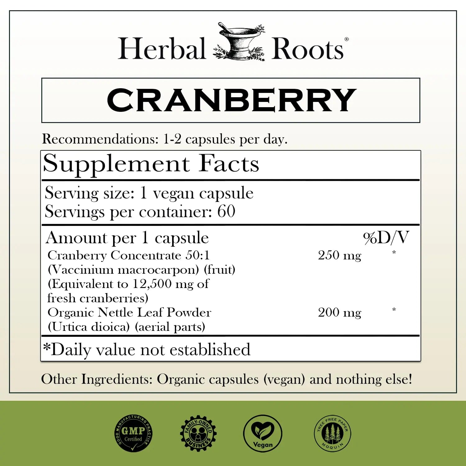 Herbal Roots Extra Strength Cranberry Pills for Women & Men with Organic Nettle | Urinary Tract Health | 60 Vegan Capsules Herbal RootsAu supplements