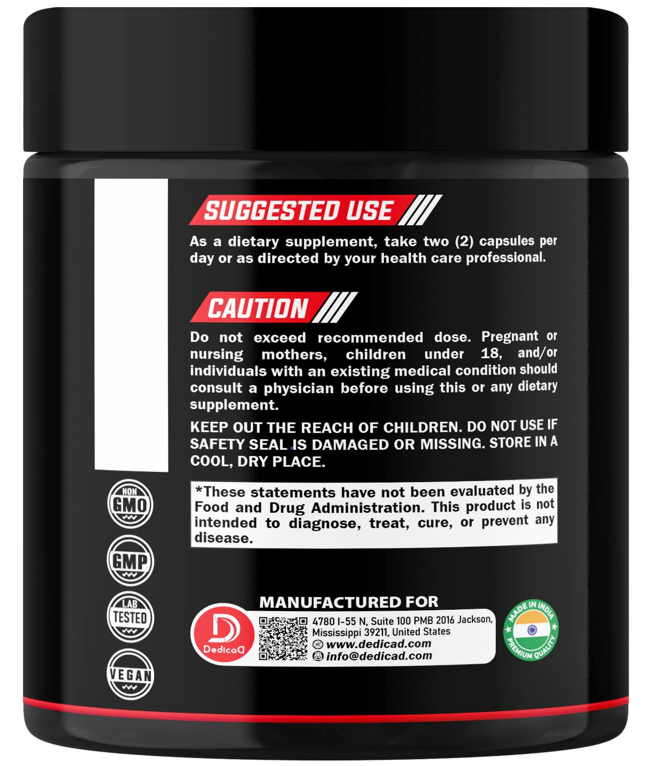 DEDICAD NAD Supplement 1000 mg - Pure NAD Supplement - Energy and DNA Repair, Aging Defense, Brain Function - 60 Capsules DEDICADAu supplements