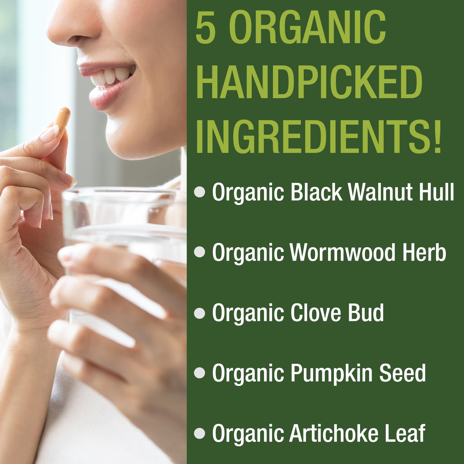 USDA Organic Wormwood Black Walnut Clove Cleanse for Humans. Elimination Detox + Intestinal Support Capsules Supplement for Adults and Kids. Pills with Artichoke and Pumpkin Seed for Added Benefits Peak PerformanceAu supplements