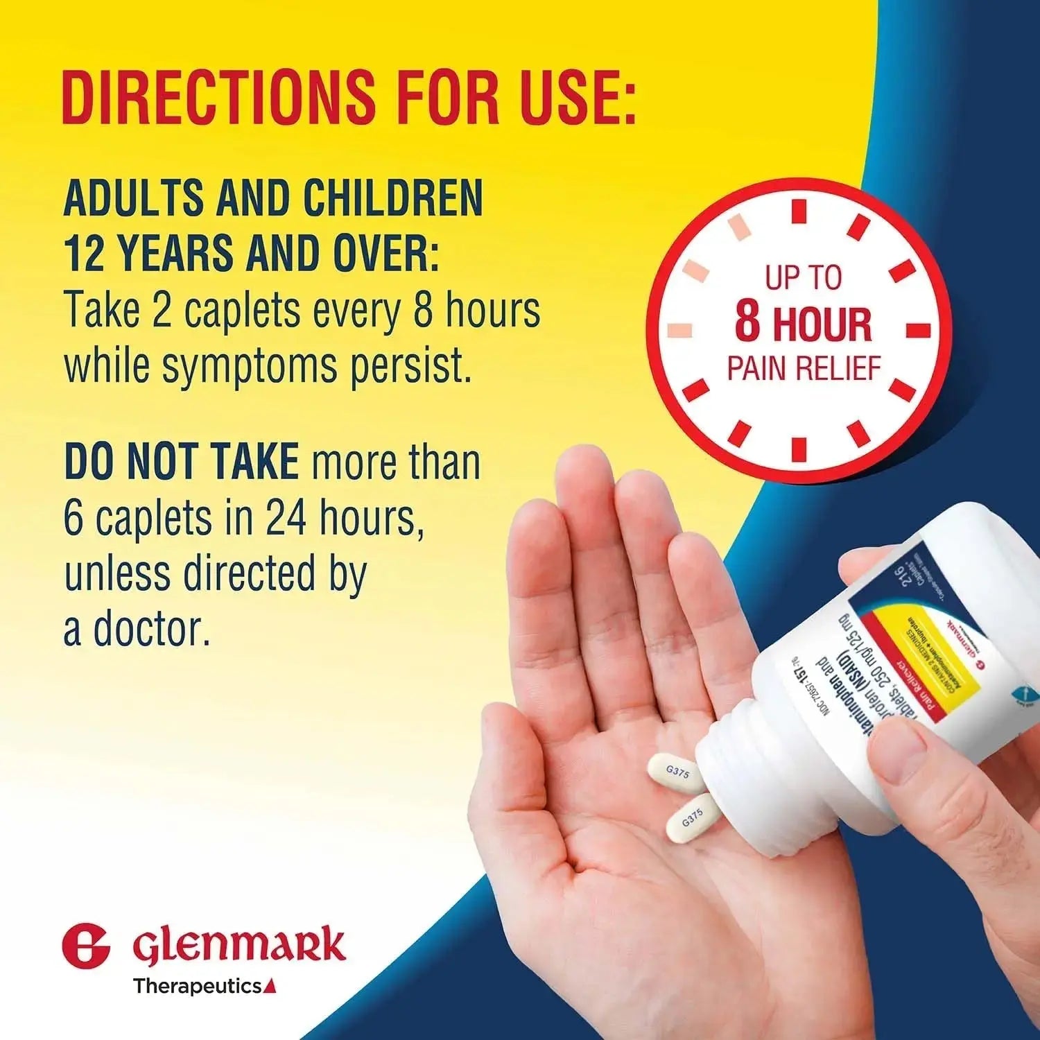 Dual Action Acetaminophen 250mg and Ibuprofen 125mg Caplets, Up to 8h of Pain Relief for Minor Aches and Pain, Headaches, Toothache, Backache, Menstrual Cramps, Minor Arthritis Pain, 216 Count Glenmark TherapeuticsAu supplements