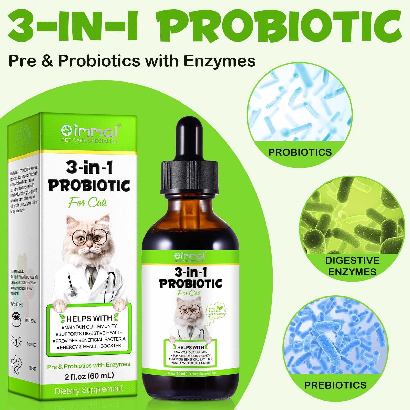 Liquid Cat Probiotic, Natural 3 in 1 Probiotic for Cats, Cat Digestive Support,Gut Health Support,Help with Diarrhea,Gas and Bloating, Cat Herbal Supplements- 60ml VOSIFSDIYAu supplements