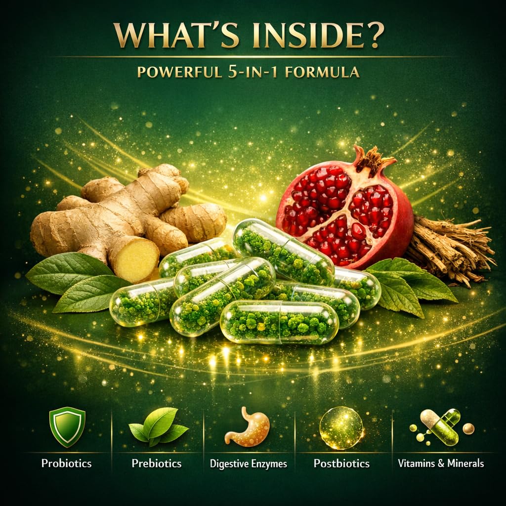 NATURAL NEED™ Gut Health – 5-in-1 Formula with Probiotics, Prebiotics, Postbiotics, Enzymes & Vitamins (C,D3,B12,Zinc) – Delayed Release Capsule – Supports Overall Digestion, Immunity & Gut – 60 Vegan NATURAL NEEDAu supplements