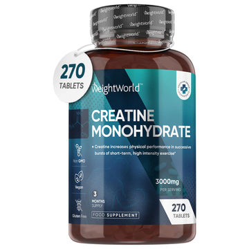 Creatine Monohydrate 3000mg - 270 Tablets - Gym Energy Supplement for Men & Women WeightWorldUS supplements