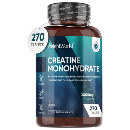 Creatine Monohydrate 3000mg - 270 Tablets - Gym Energy Supplement for Men & Women WeightWorldUS supplements