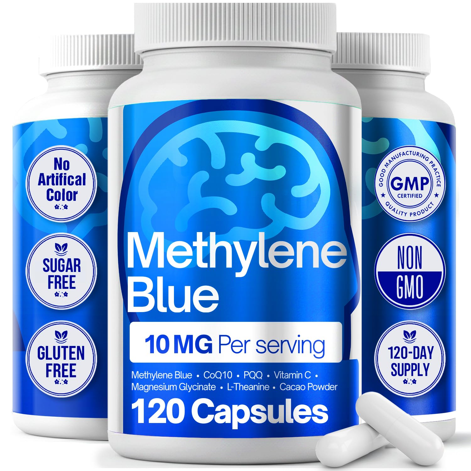 FitVitality Methylene Blue Capsules – Formulate CoQ10, PQQ, Vitamin C, L-Theanine, Cacao – 120 Vegan Capsules per Bottle – No Flavor, Easy Daily Use FitVitalityAu supplements