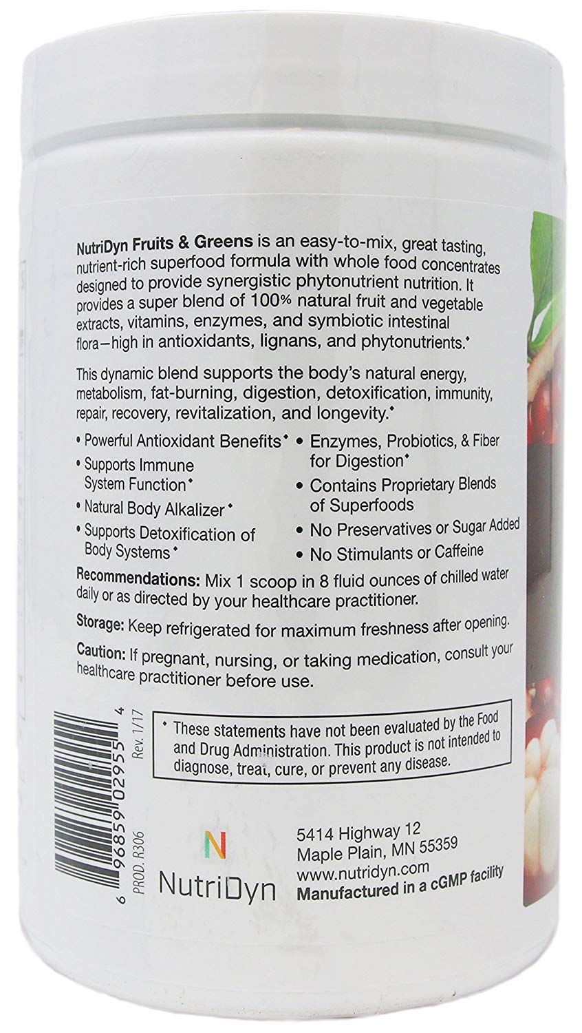 NutriDyn Fruits & Greens Strawberry/Kiwi Flavor *Certified Organic* w/ Acai, Gogi, Mangosteen, Noni & Pomegranate Super Fruits 300 Grams (Strawberry Kiki) Nutri-DynAu supplements