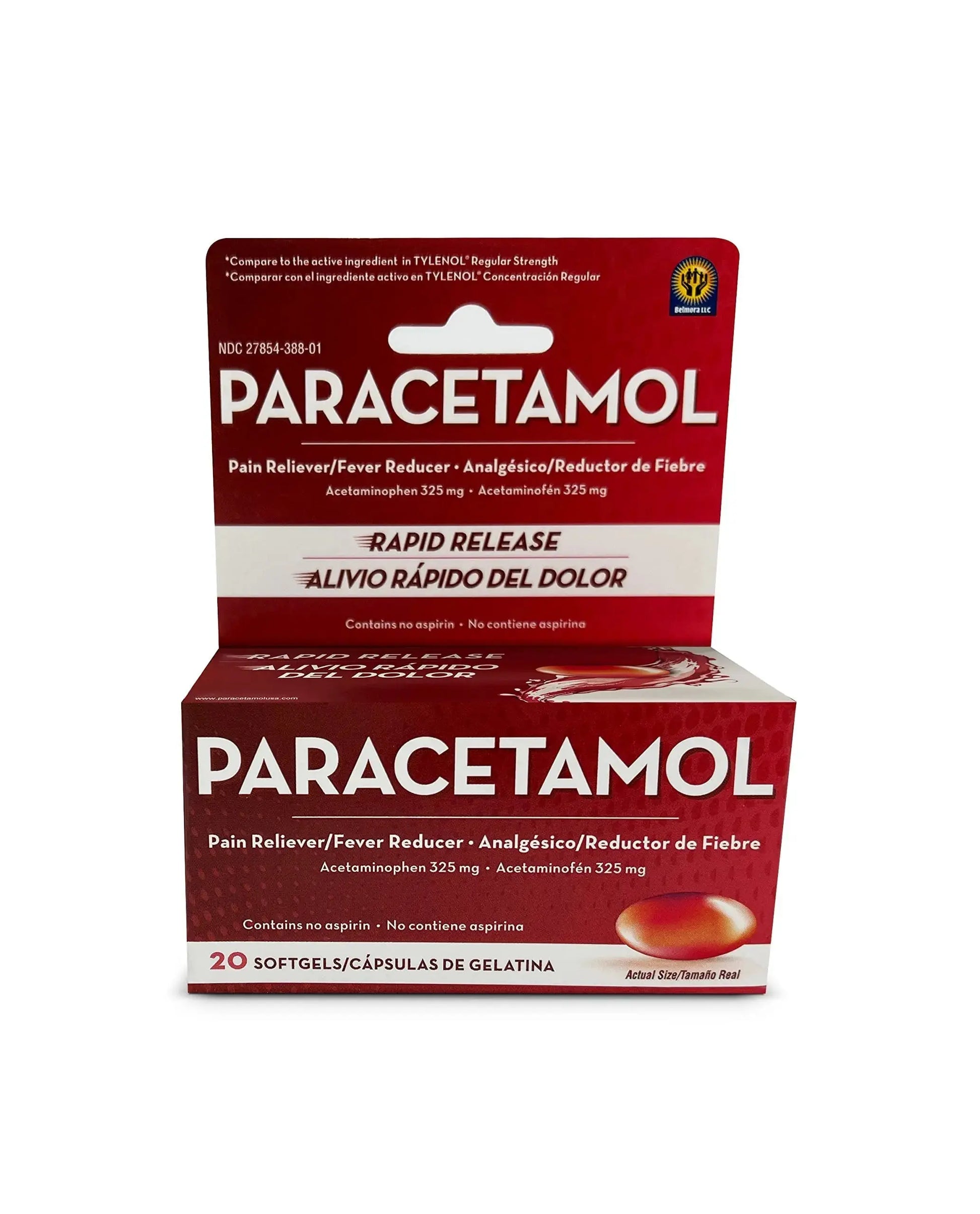 Belmora Paracetamol Acetaminophen 325mg 20 Softgels for Pain Relief, Liquid Filled Capsules for Rapid Release, Fever Reducer for Adults Extra Strength Belmora paracetamolAu supplements