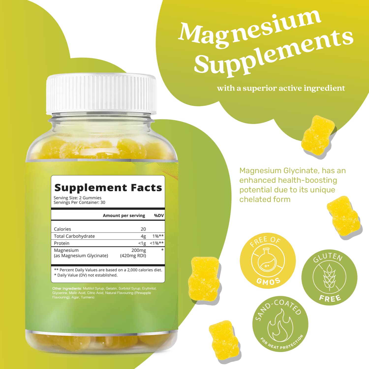 BeLive Magnesium Gummies 200mg - 60 Ct | Magnesium Glycinate Supplements for Relaxation, Stress Relief, and Sleep for Adults & Kids - Tasty and Tangy Pineapple Flavor BeLiveAu supplements