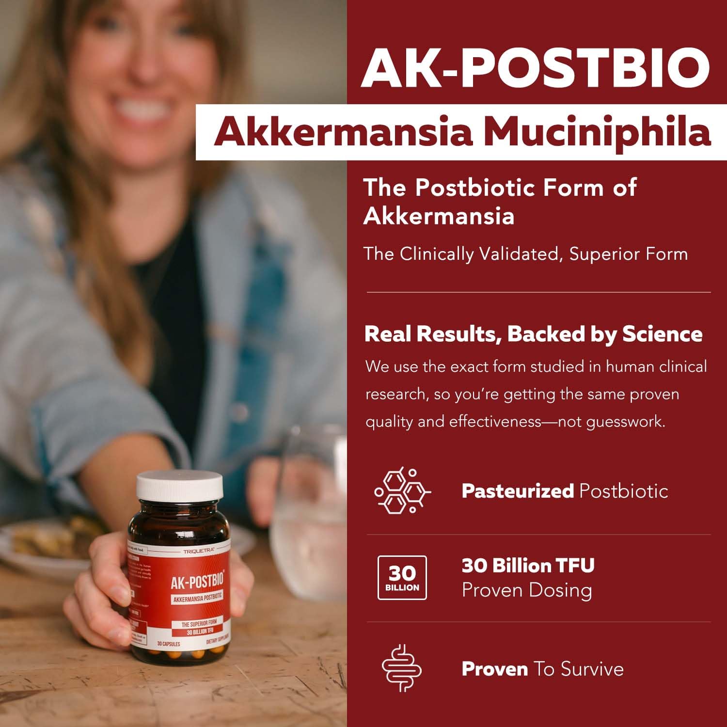 AK-Postbio: Akkermansia Probiotic 30 Billion TFU - Max Strength, Clinically Validated Dose & Patented Strain - Superior Pasteurized Form, Highest Absorption, Delivery - GLP-1 Probiotic - 30 Servings Triquetra HealthAu supplements