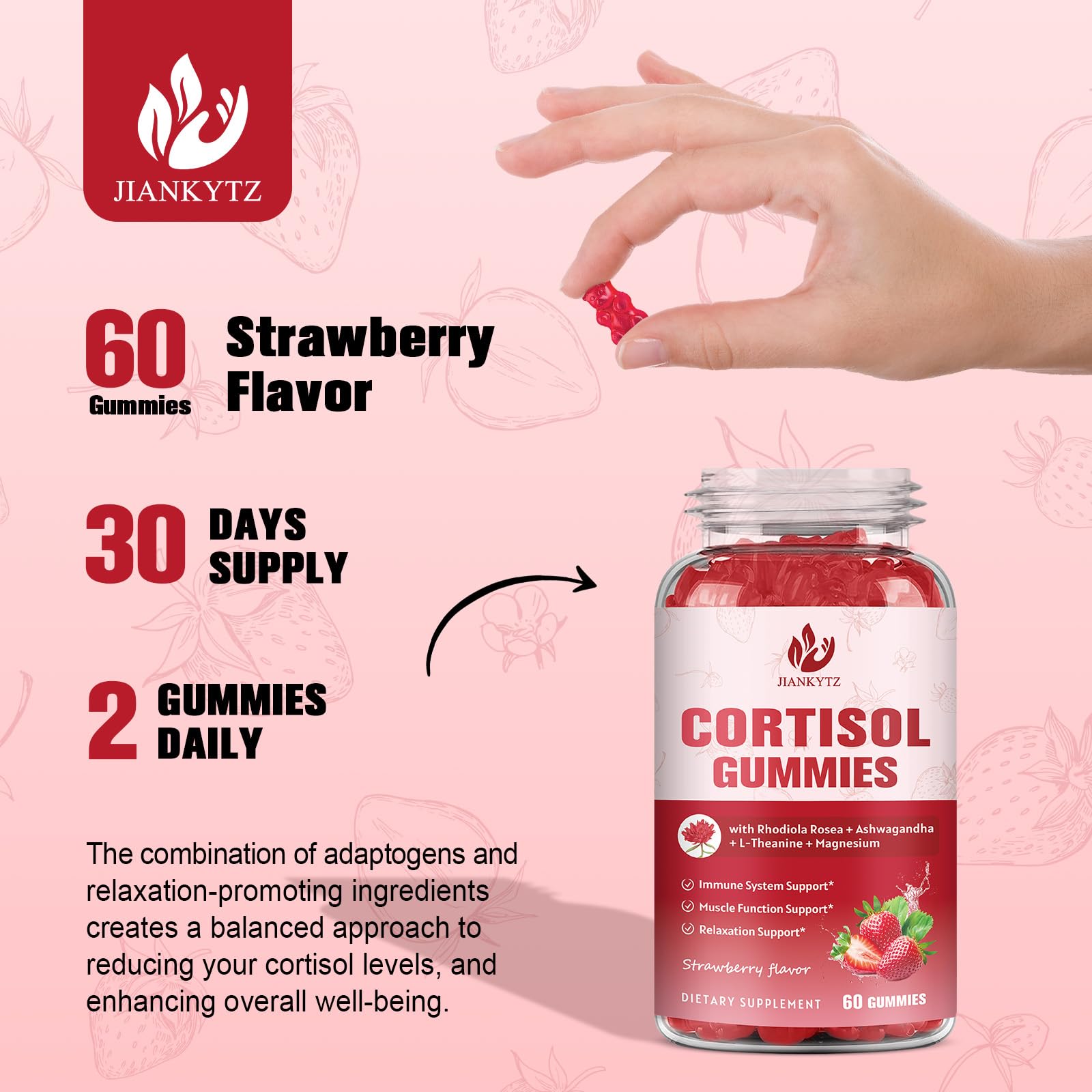 JIANKYTZ Cortisol Gummies for Women with Ashwagandha, Rhodiola Rosea, L-Theanine, Magnesium, Vitamin D3 for Zzz Support, Balanced Cortisol, Vegan, 60 Gummies JIANKYTZAu supplements