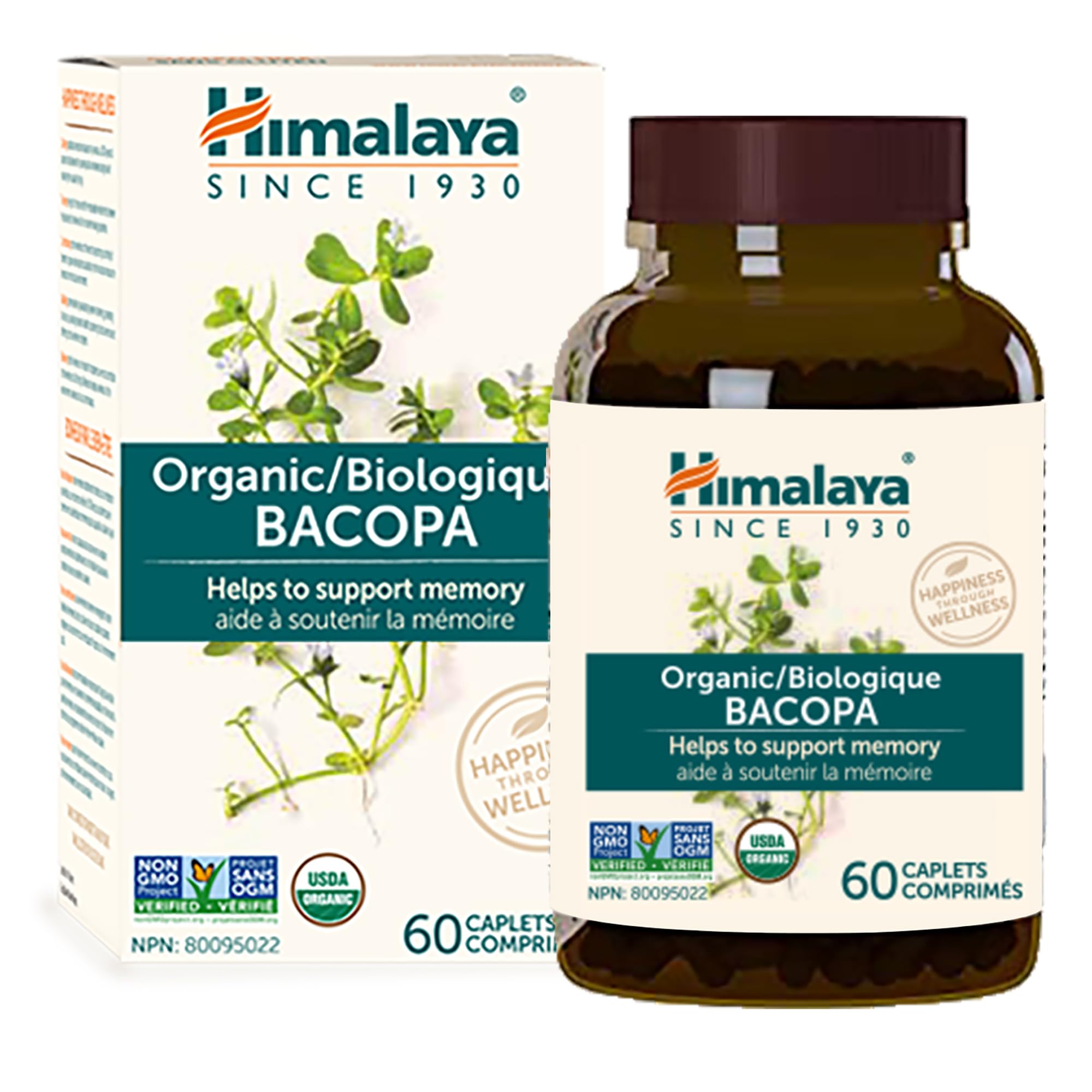 Himalaya Bacopa Monnieri Nootropic Herbal Supplement, Supports Calm, Memory, Cognition, USDA Certified Organic, Non-GMO, 750 mg, 60 Plant-Based Caplets, 60 Day Supply HimalayaAu supplements