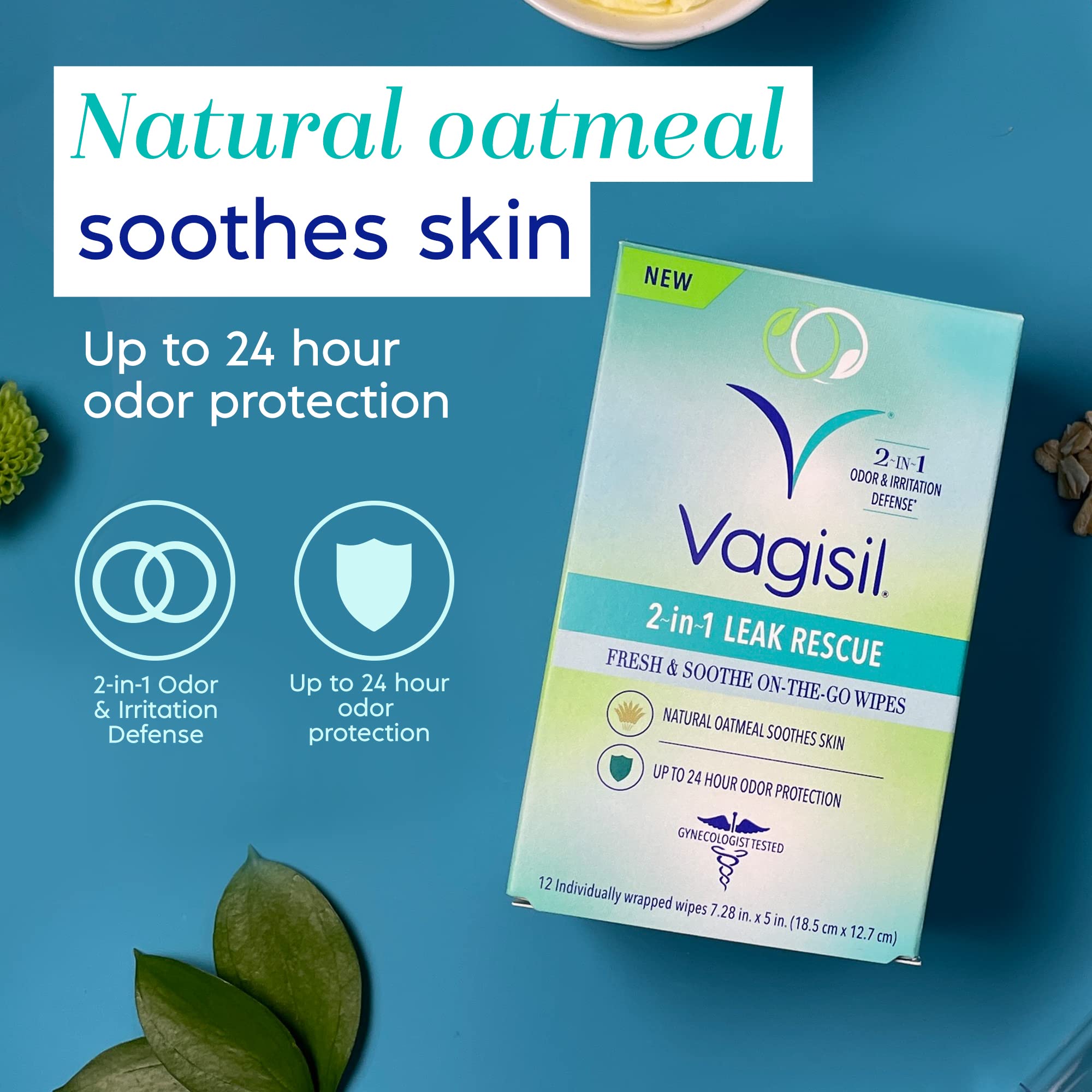 Vagisil 2-in-1 Leak Rescue Intimate Feminine Wipes for Women, Gynecologist Tested VagisilAu supplements