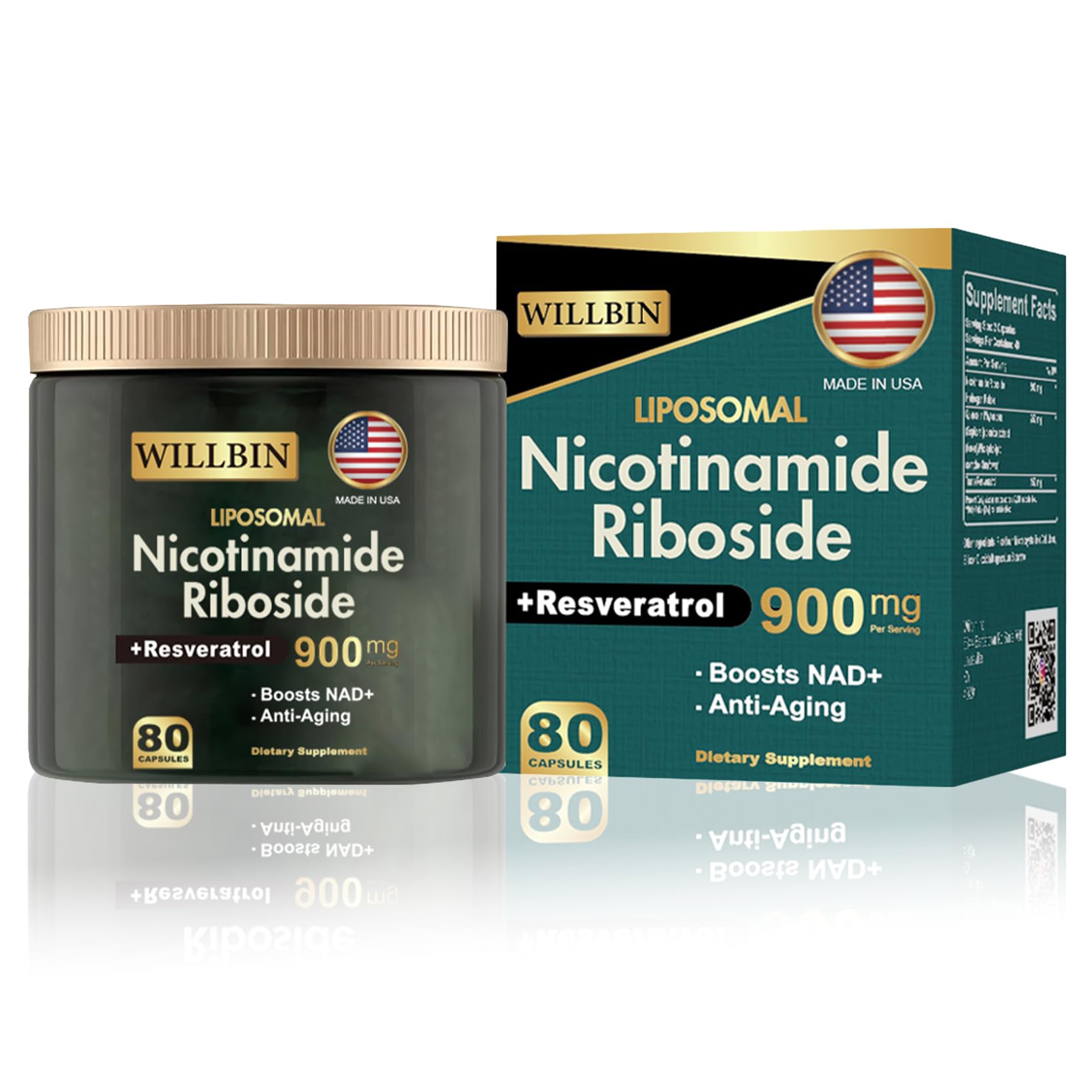 Willbin Liposomal NAD+ Supplement, Nicotinamide Riboside with Resveratrol, NAD Nicotinamide Riboside Boost Energy Focus Anti-Aging for Women & Men - 80 Vegan Capsules WillbinAu supplements