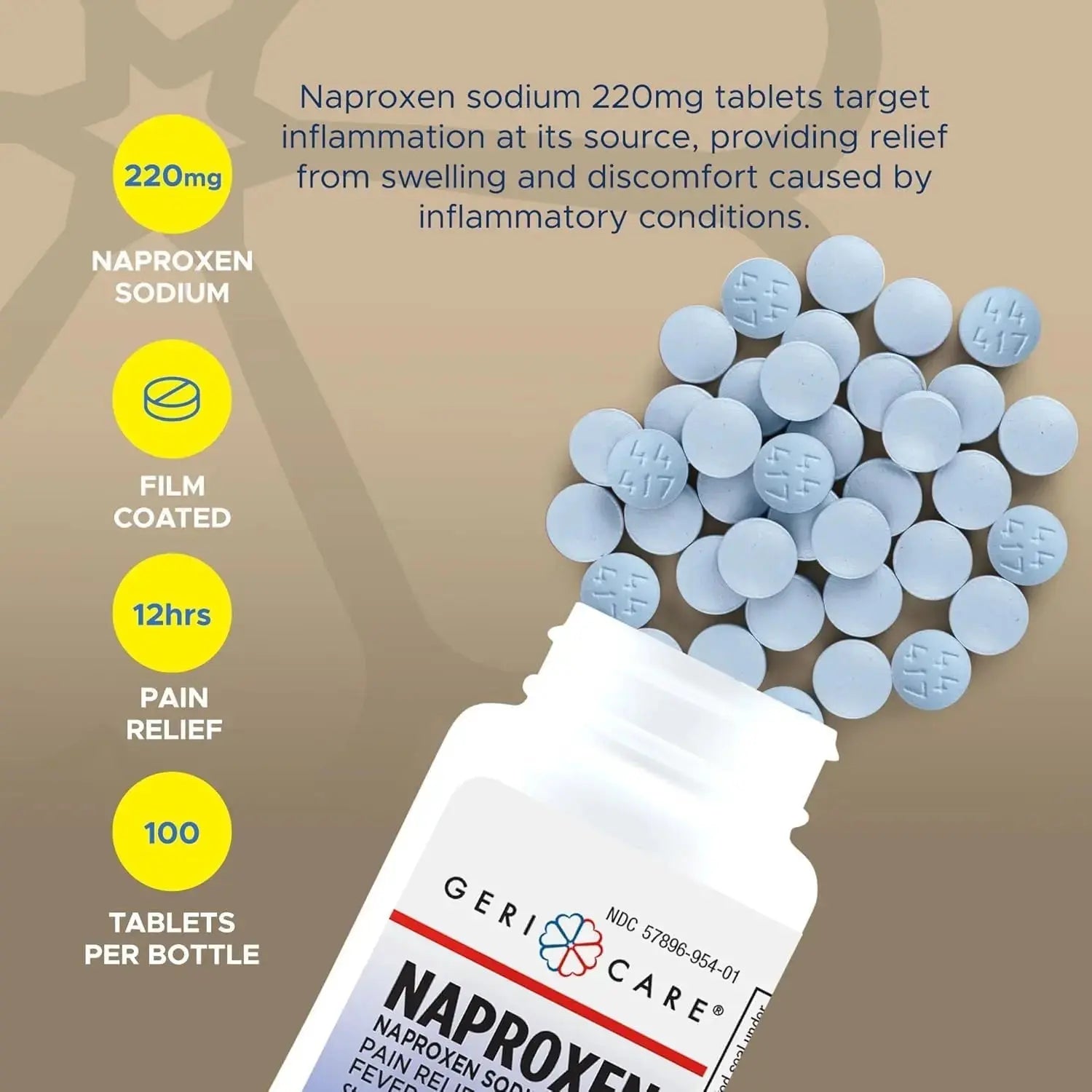 GeriCare Naproxen Sodium Tablets, 220mg (100 Count)- NSAID Extra-Strength Pain Relief for Headache, Arthritis, Muscle Aches, Menstrual Cramps- Film-Coated Naproxen, Anti-Inflammatory & Fever Reducer GeriCareAu supplements