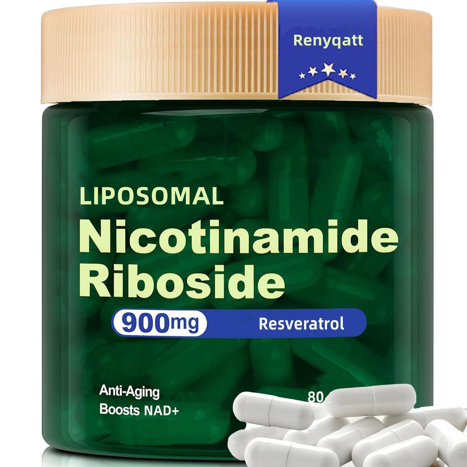 Renyqatt NAD+ Supplement - Liposomal Nicotinamide Riboside - Supplement for Anti-Aging, Energy, Focus - 80 Capsules（1B） RenyqattAu supplements