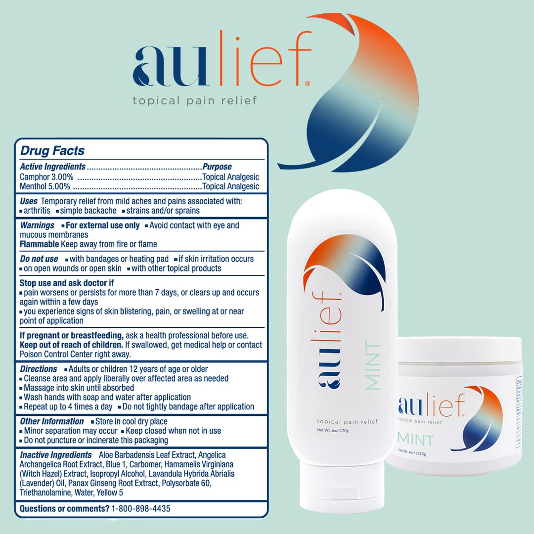 China-Gel Aulief Pain Relief Cream Arthritis & Muscle Rub for Sore Muscles & Joint Pain, Neck, Knee & Back Aches, Premium Mint Green Topical Gel, 6 oz Tottle China-GelAu supplements