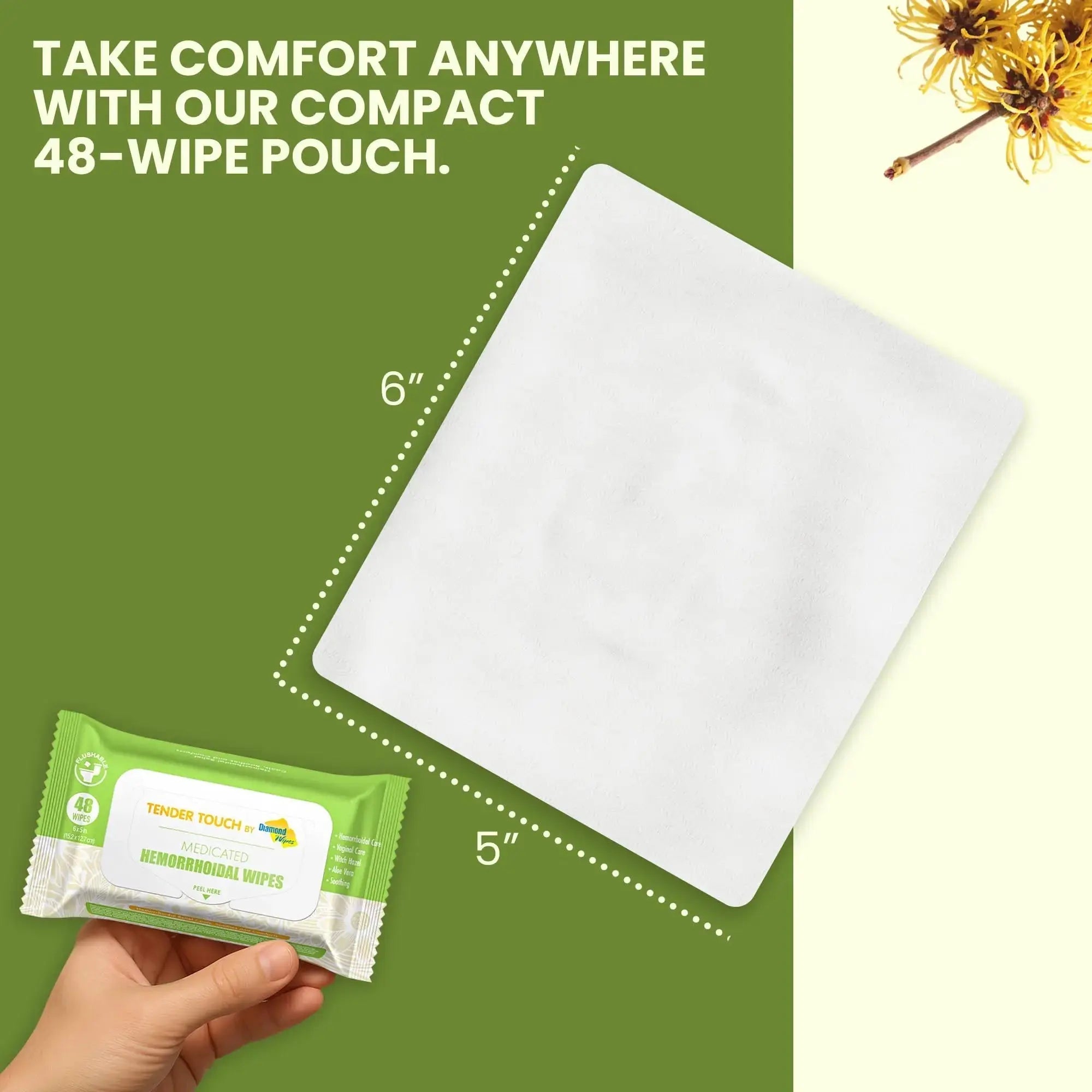 Tender Touch Hemorrhoid Wipes with Witch Hazel and Aloe, Flushable Medicated Wipes for Hemorrhoid and Vaginal Relief - Postpartum-Safe, Fragrance-free, Travel Size, 1 Pack, 48-ct. Diamond WipesAu supplements