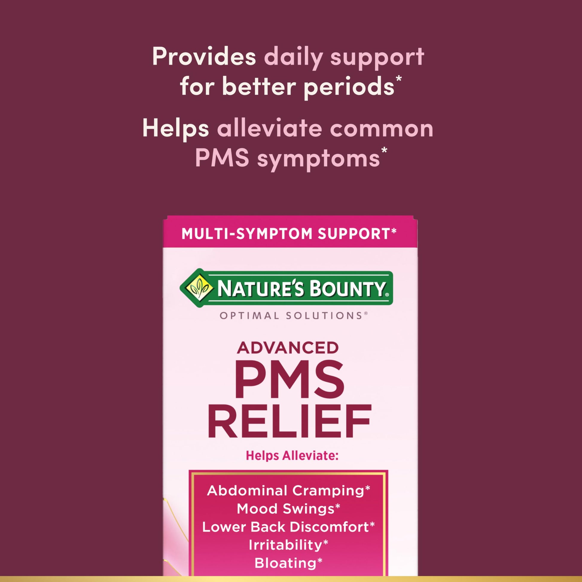 Nature’s Bounty Optimal Solutions Advanced PMS Relief for Menstrual Cycle Support, PMS Support Supplement for Women, Bloating Relief – Chasteberry, Hormone-Free, 60 Vegetarian Capsules Nature's BountyAu supplements