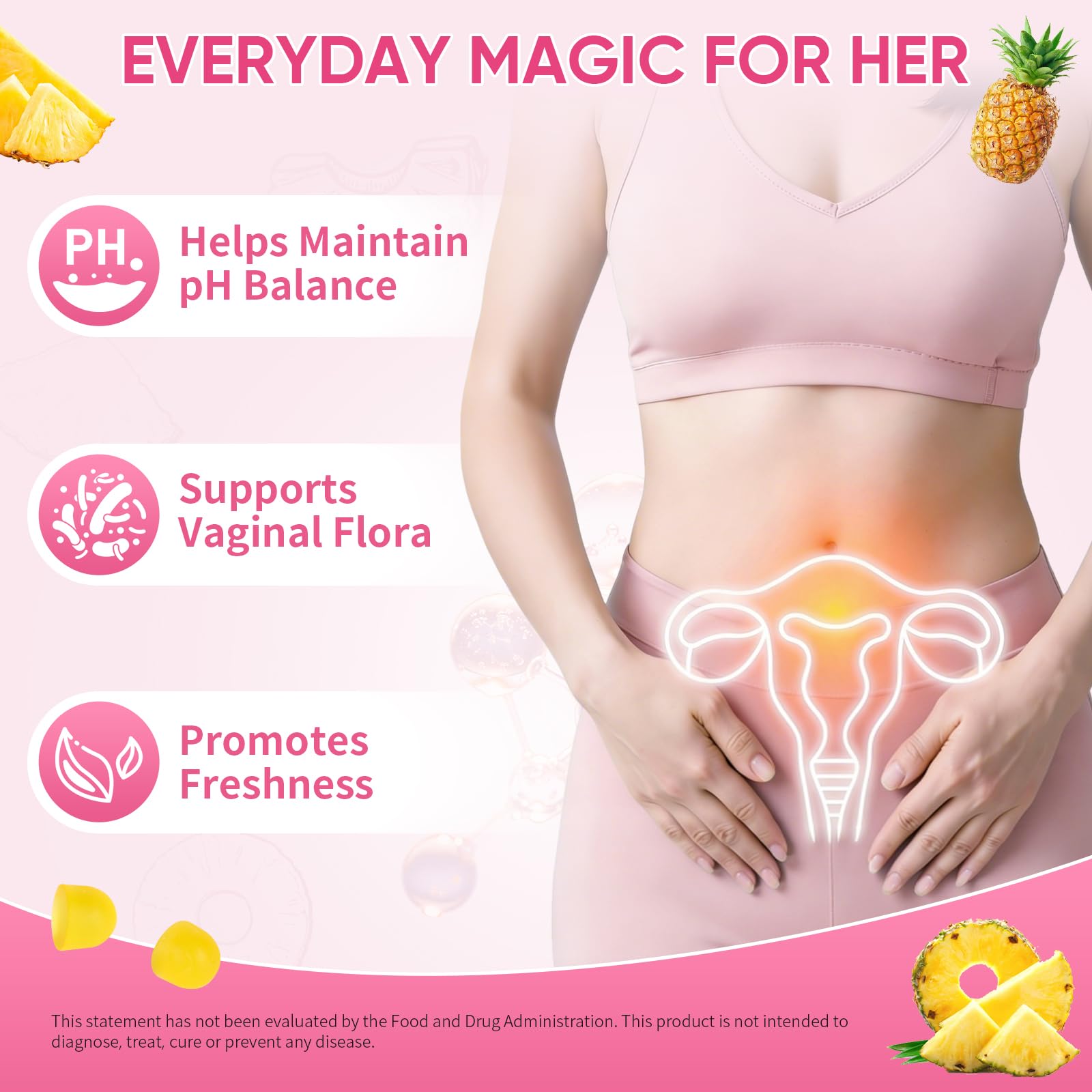 Feminine Probiotics Gummies with Slippery Elm - 60 Pineapple Gummies for Women ph Balance, Vaginal Probiotics Supports Flora, Gut Health & Immune System, Prebiotics & Lactobacillus Blend (Pineapple) BoqiaoAu supplements