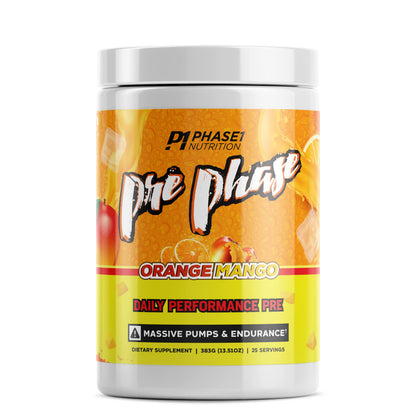 Pre Phase Daily Driver Orange Mango Pre Workout with 325mg Caffeine, Vitamin B12 Phase One NutritionUS supplements