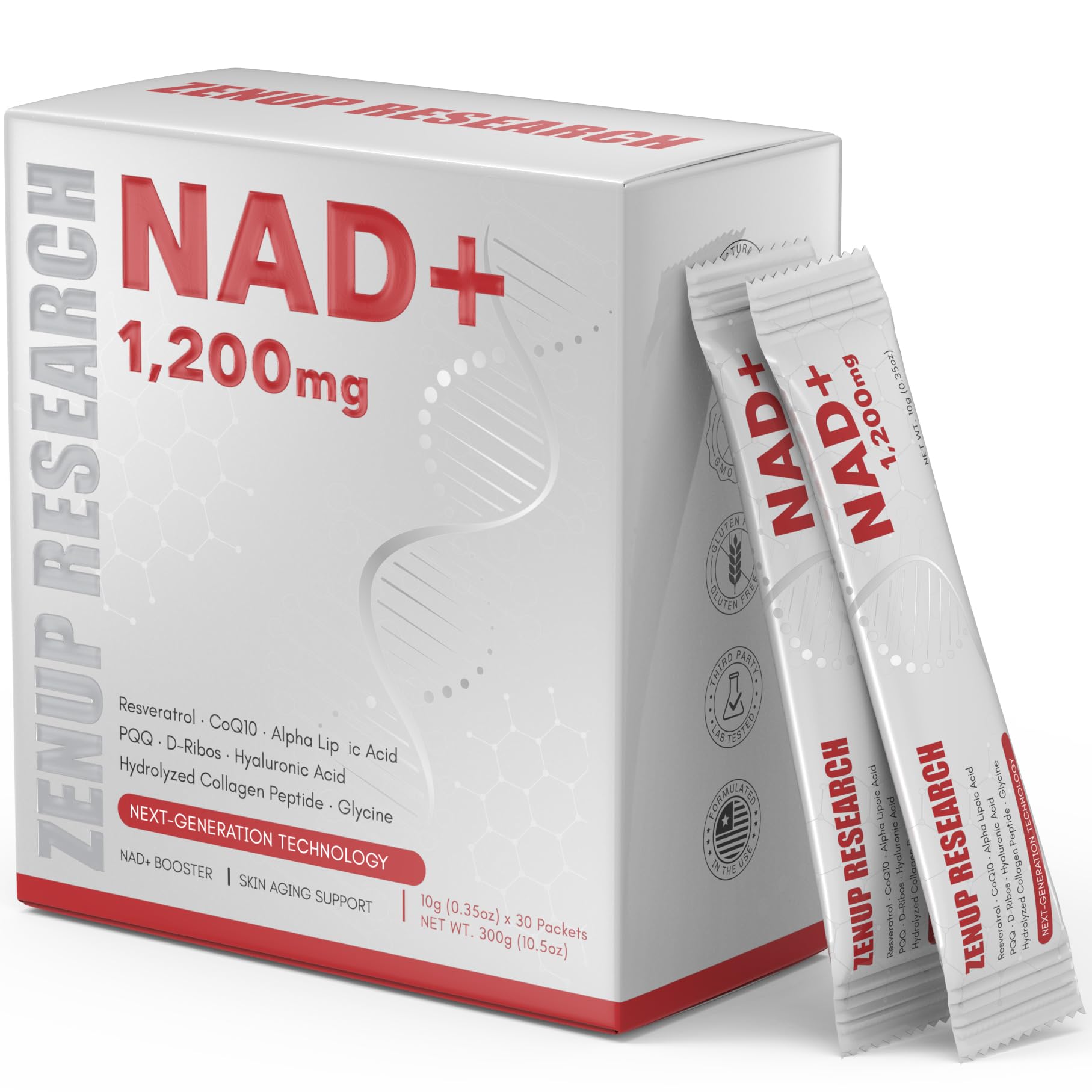 ZenUP Liquid NAD, Extra Strength 1,200mg NAD+ Supplement with CoQ10, Resveratrol, D-Ribose & PQQ for Men & Women, Natural NAD+ Stick for Anti-Aging, Energy, Focus - 30 Packets ZenUPAu supplements