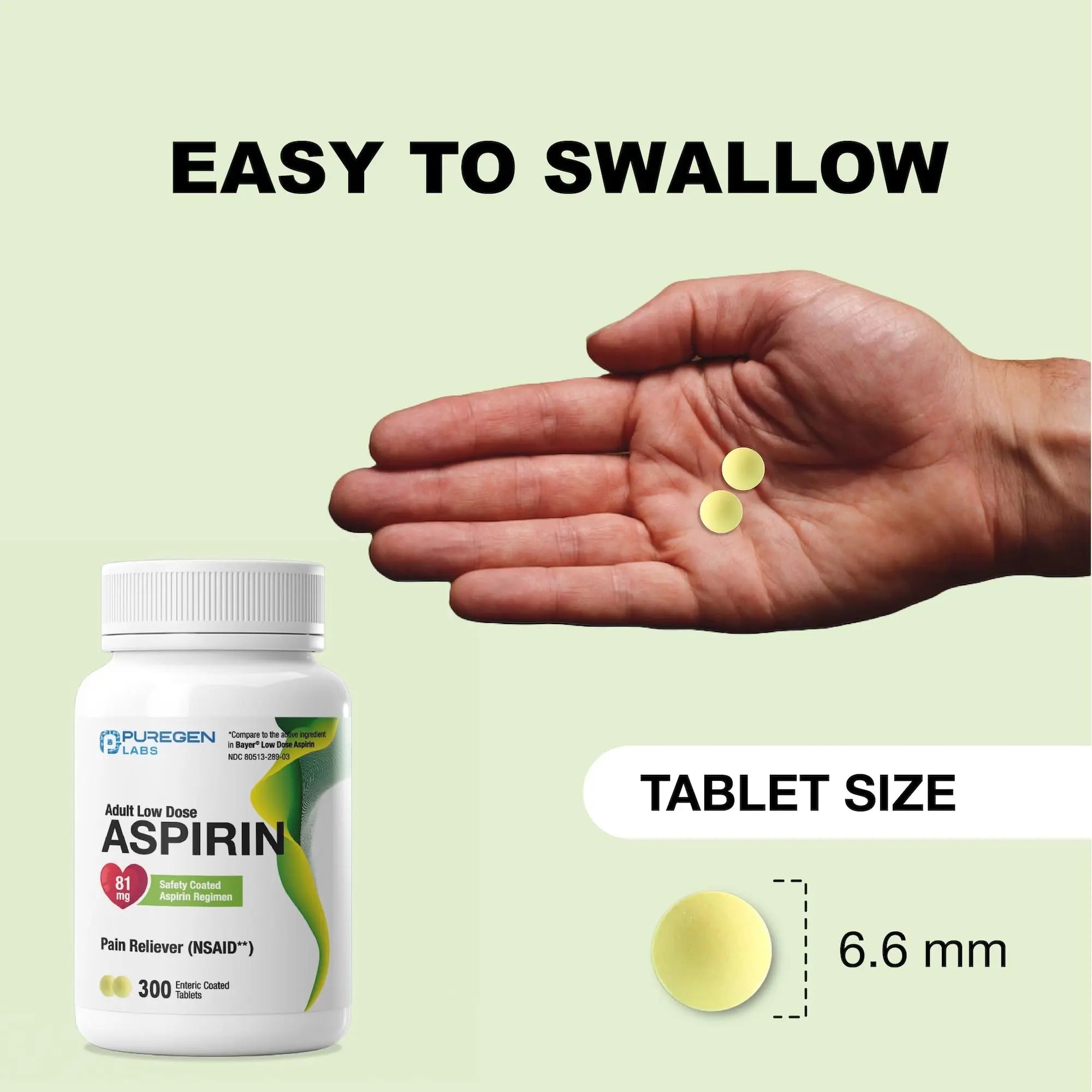 Puregen Labs Aspirin 81 mg Low Dose (NSAID) – 300 Enteric Coated Tablets P Puregen LabsAu supplements