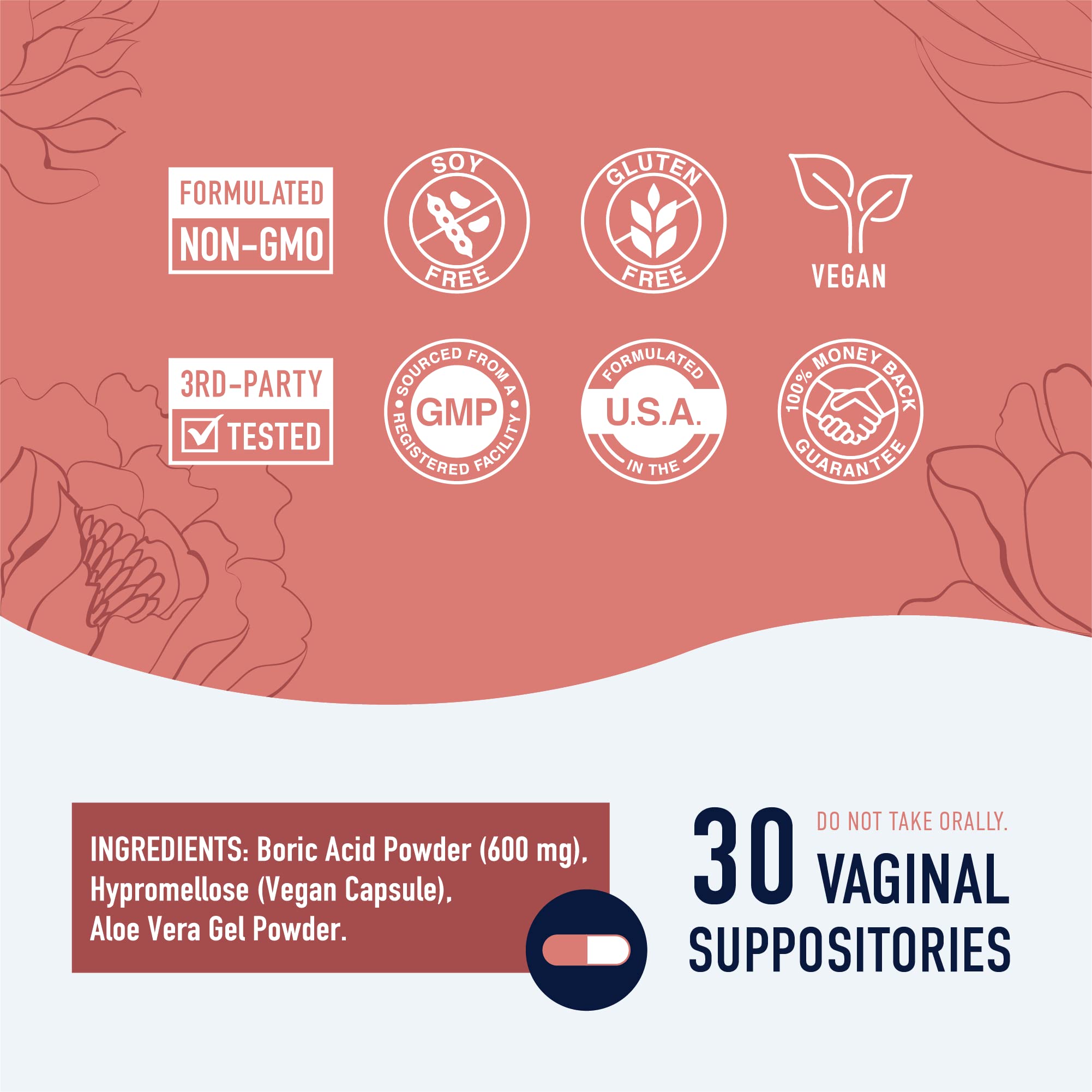 Boric Acid Suppositories for Women | 600mg | for pH Balance, Vaginal Odor & Itching | Feminine Intimate Health SMNutritionAu supplements