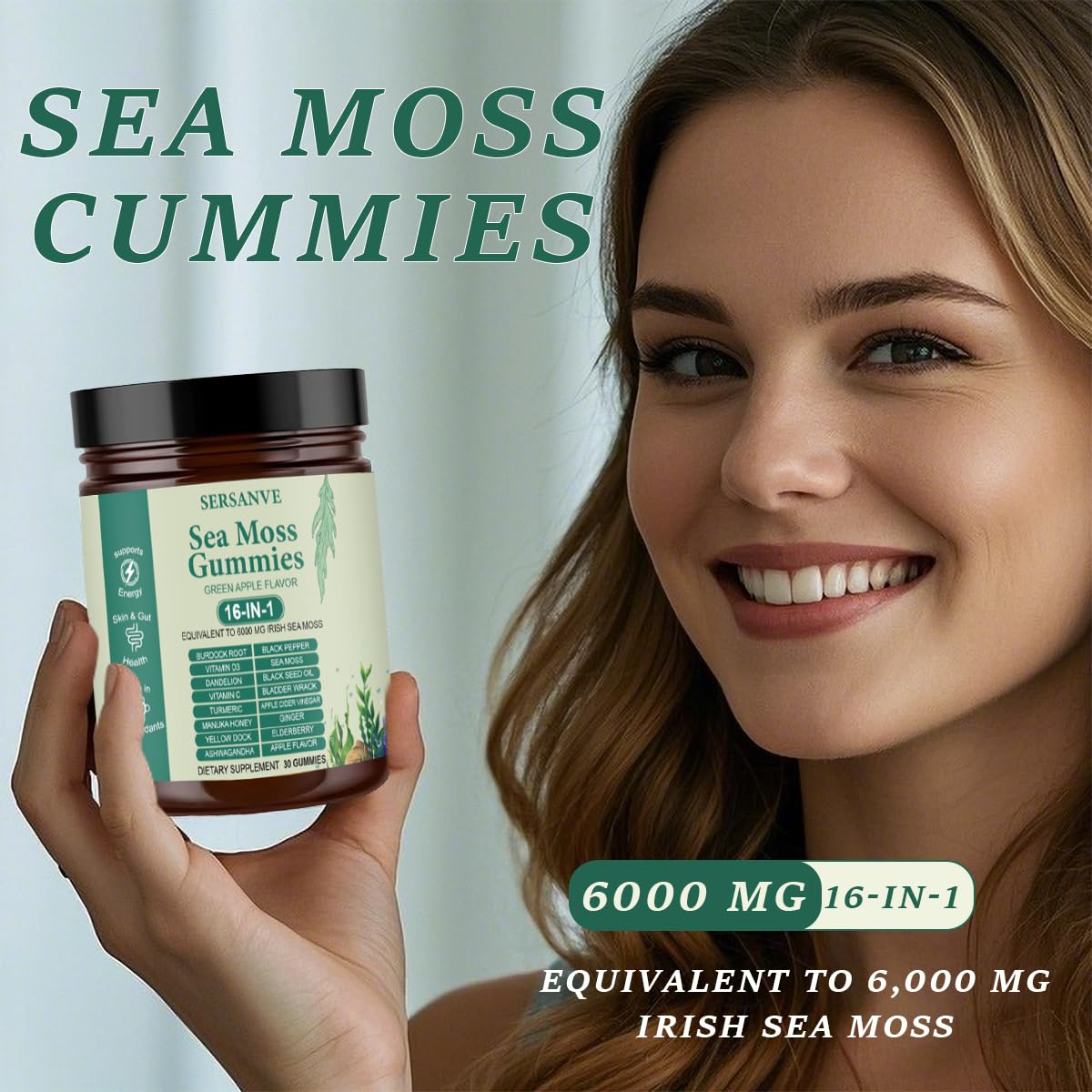 Sea Moss Gummies 16-in-1, with Black Seed Oil, Ashwagandha & Elderberry | Organic Irish Sea Moss Supplement for Men & Women | Daily Support with Manuka, Burdock Root & Vitamins C & D3, 30 Gummies SERSANVEAu supplements