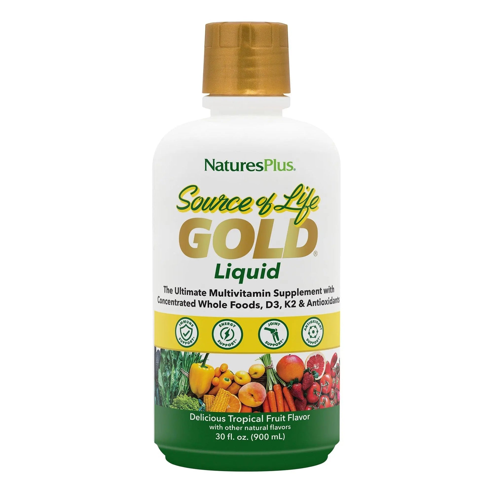 NaturesPlus Source of Life Gold Multivitamin Liquid 30 oz Supports Energy Production, Healthy Immune System & Well-Being Includes Vitamins D3, B12, K2 NaturesPlusAu supplements
