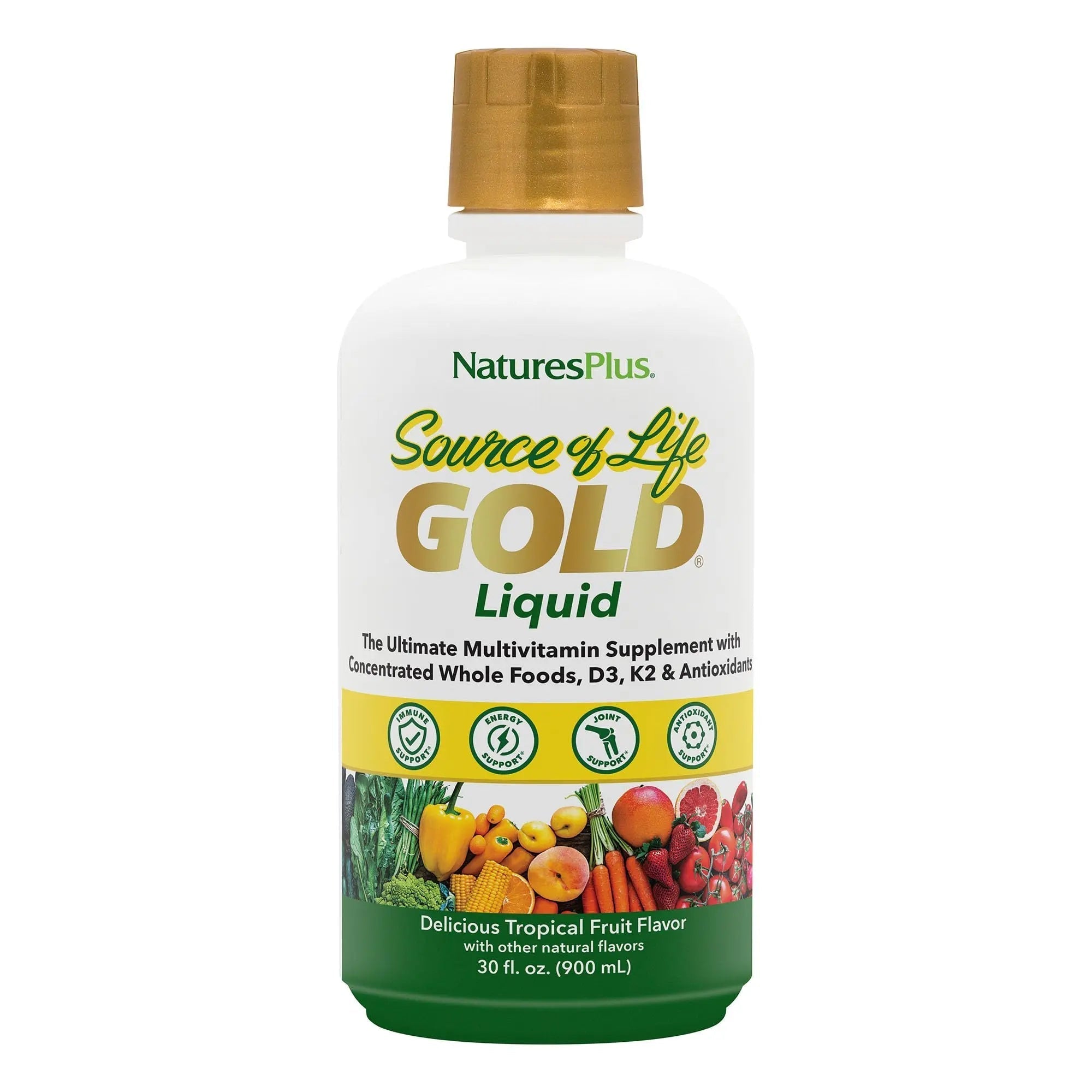 NaturesPlus Source of Life Gold Multivitamin Liquid 30 oz Supports Energy Production, Healthy Immune System & Well-Being Includes Vitamins D3, B12, K2 NaturesPlusAu supplements