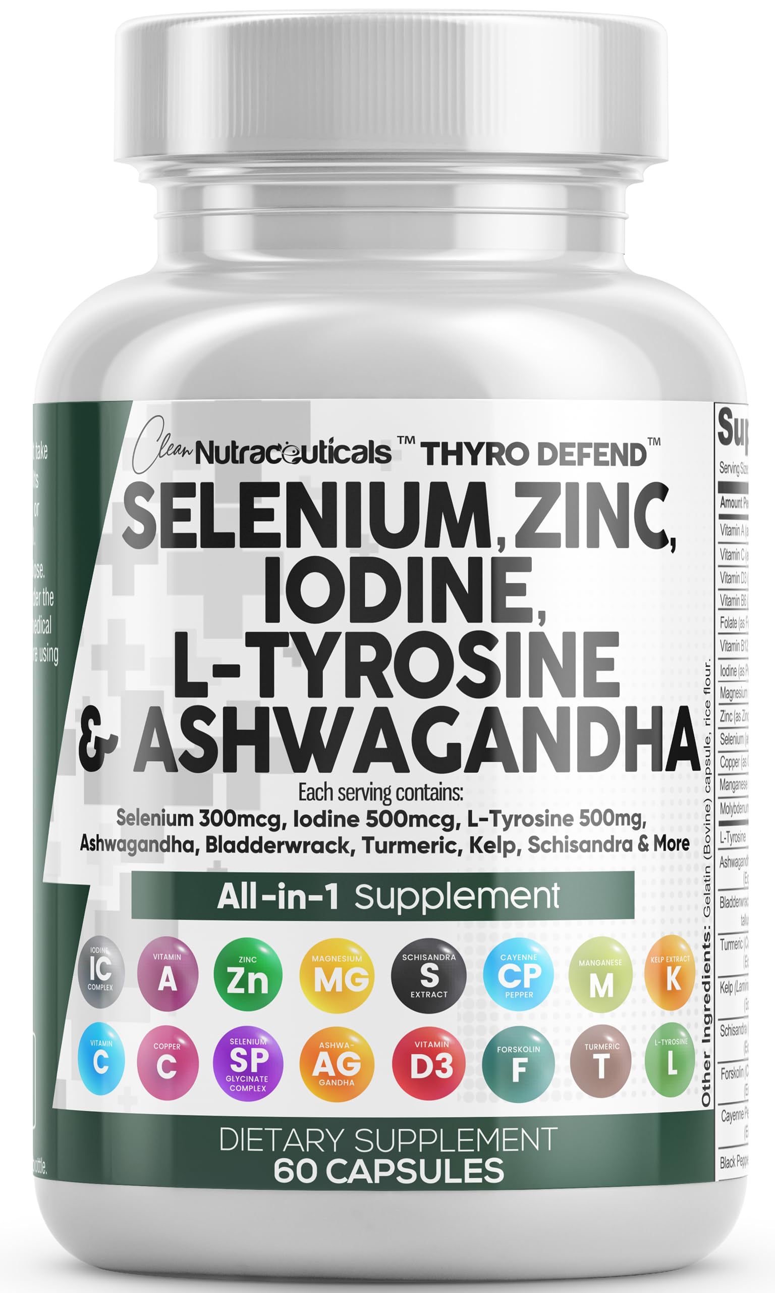 Clean Nutra Selenium 300mcg Iodine 500mcg Thyroid Support for Women & Men | L Tyrosine 500mg Ashwagandha Supplement Bladderwrack, Turmeric, Kelp, Schisandra Zinc Pills Capsule Supplements Clean NutraceuticalsAu supplements