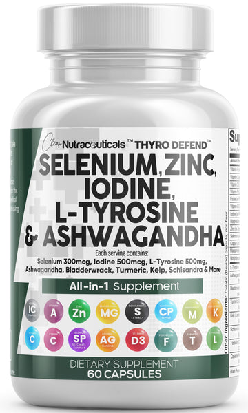 Clean Nutra Selenium 300mcg Iodine 500mcg Thyroid Support for Women & Men | L Tyrosine 500mg Ashwagandha Supplement Bladderwrack, Turmeric, Kelp, Schisandra Zinc Pills Capsule Supplements Clean NutraceuticalsAu supplements