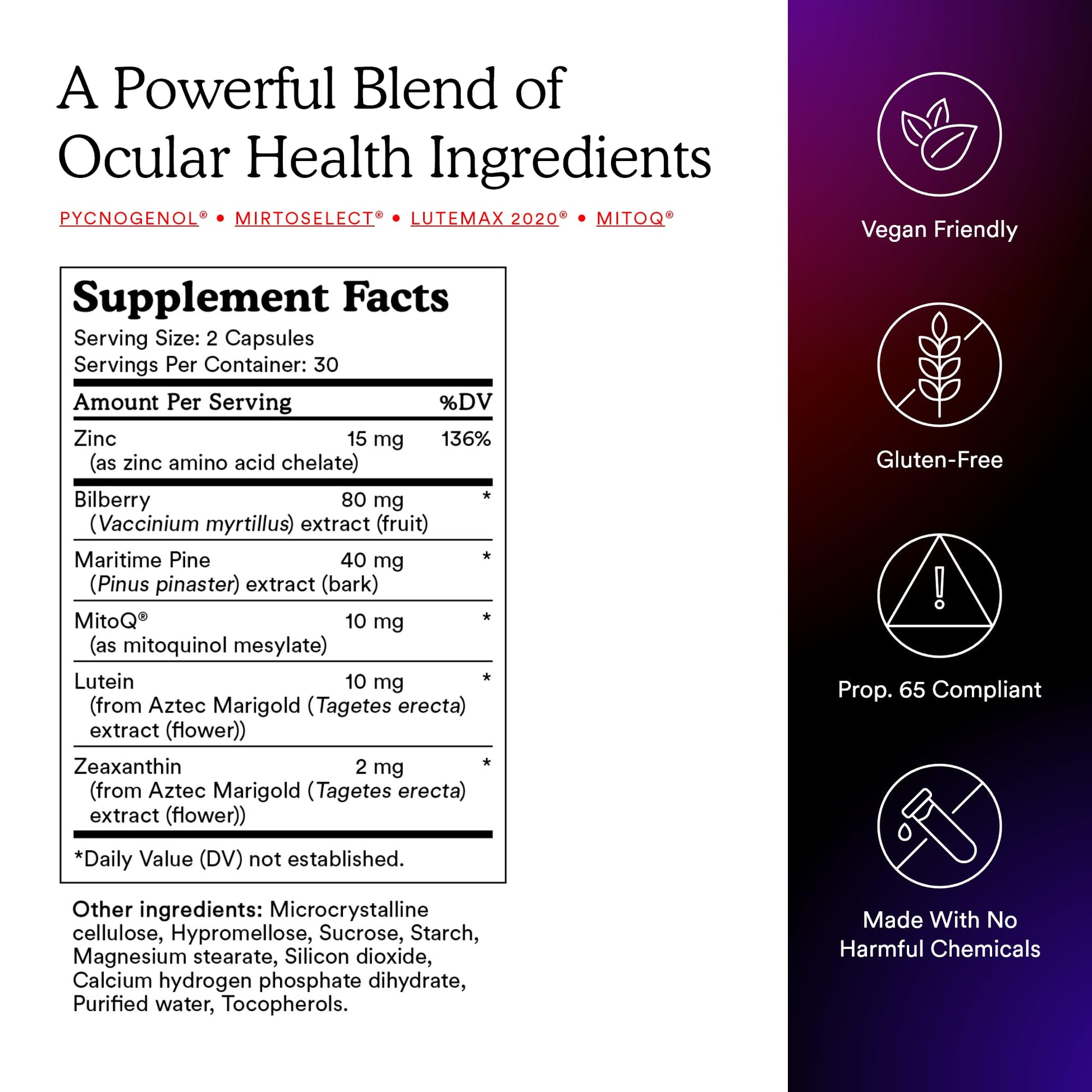 MitoQ +Eye – Eye Health Supplement with Lutein & Zeaxanthin (5:1 Ratio), Bilberry, Maritime Pine Bark, Zinc, Mitoquinol | Supports Macular Health, Visual Clarity & Blue Light Defense MitoQAu supplements