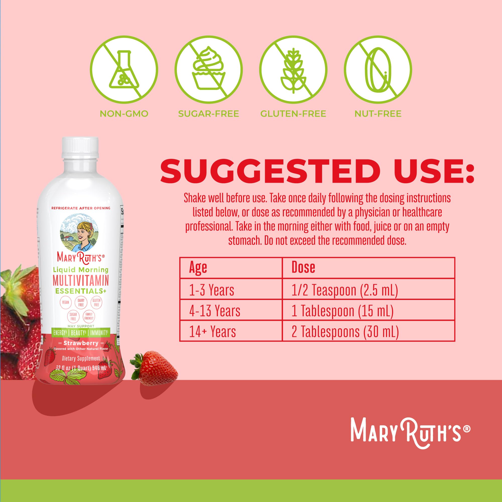 MaryRuth's Liquid Morning Multivitamin Essentials+ | Vitamin A C D E B6 B12 K2 Biotin Zinc | Mens Womens Multivitamin | Immune Support | Beauty | Sugar Free | Vitamins for Ages 1+ | Vegan | 32 Fl Oz MARYRUTH'SUS supplements