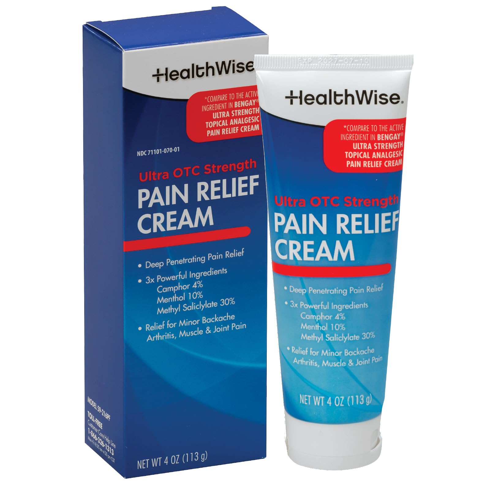 HealthWise Pain Relief Cream | Ultra OTC Strength | 4% Camphor + 10% Menthol + 30% Methly Saliclylate | Non-Greasy Formula | 4.0 Oz | Topical Analgesic HealthWiseAu supplements