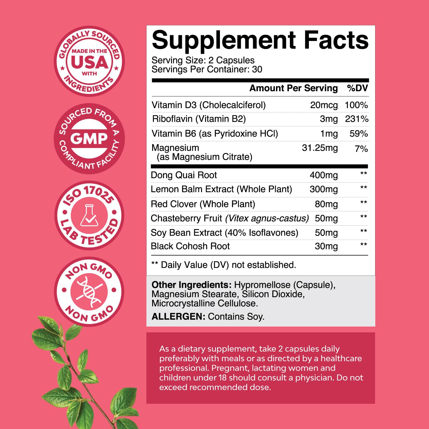 Complete Herbal Menopause Supplement for Women - Female Hormone Balance Capsules for Night Sweats Hot Flashes & Mood Swings with Dong Quai, Chaste Berry & Black Cohosh Root - 60 Count Natures CraftAu supplements