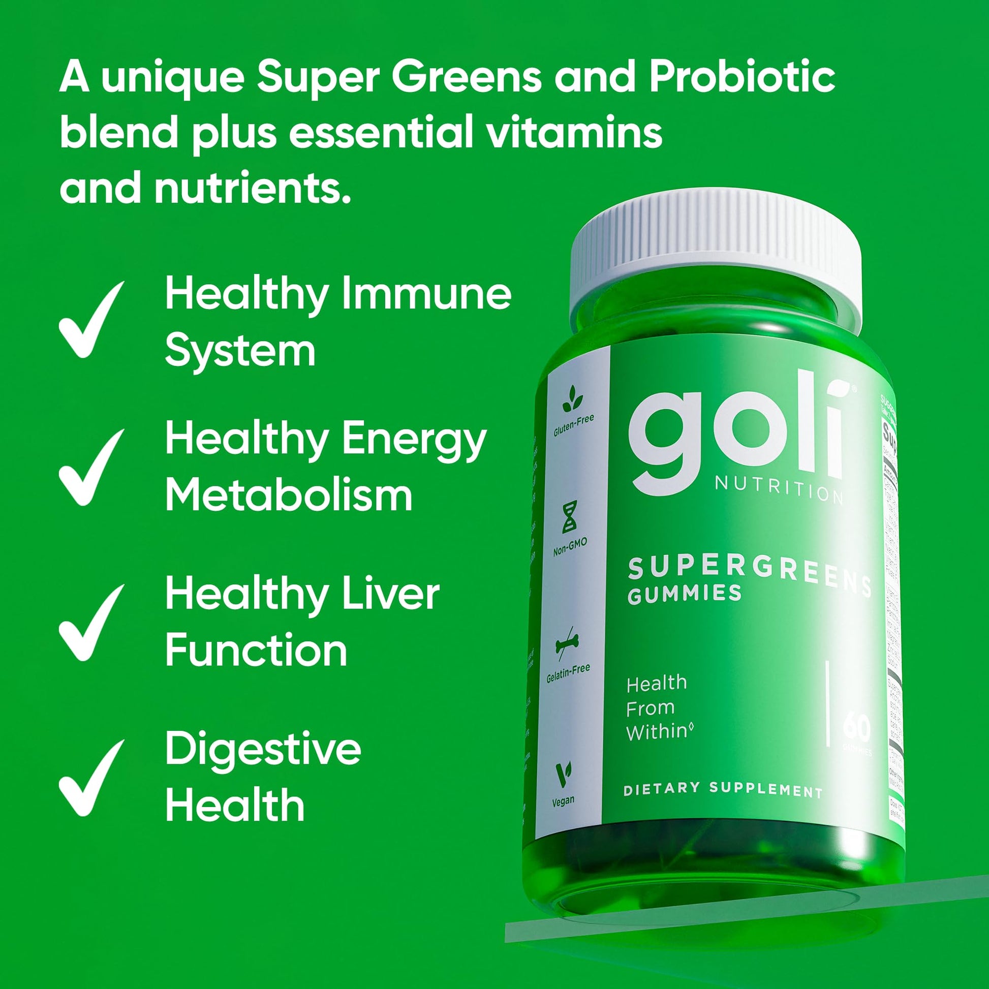 Goli Supergreens Gummies with Probiotics - Artichoke Leaf Extract, Spirulina, Kale, Vitamins A, B6, B12 - Vegan, Gluten-Free, Non-GMO GoliAu supplements