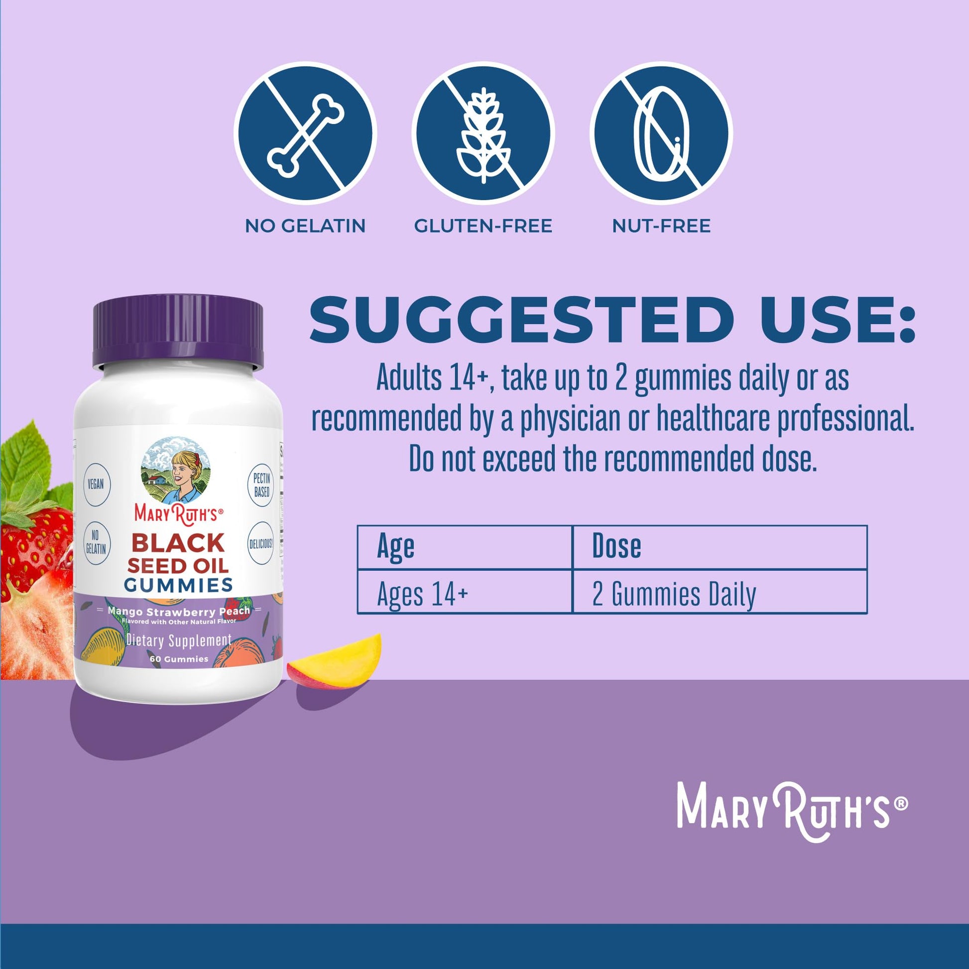 MaryRuth Organics Black Seed Oil Gummies | Black Cumin Seed Oil Supplement | Traditionally Used for Immune Support & Cardiovascular Health | Vegan | No Gelatin | Pectin Based | 60 Gummies MARYRUTH'SUS supplements