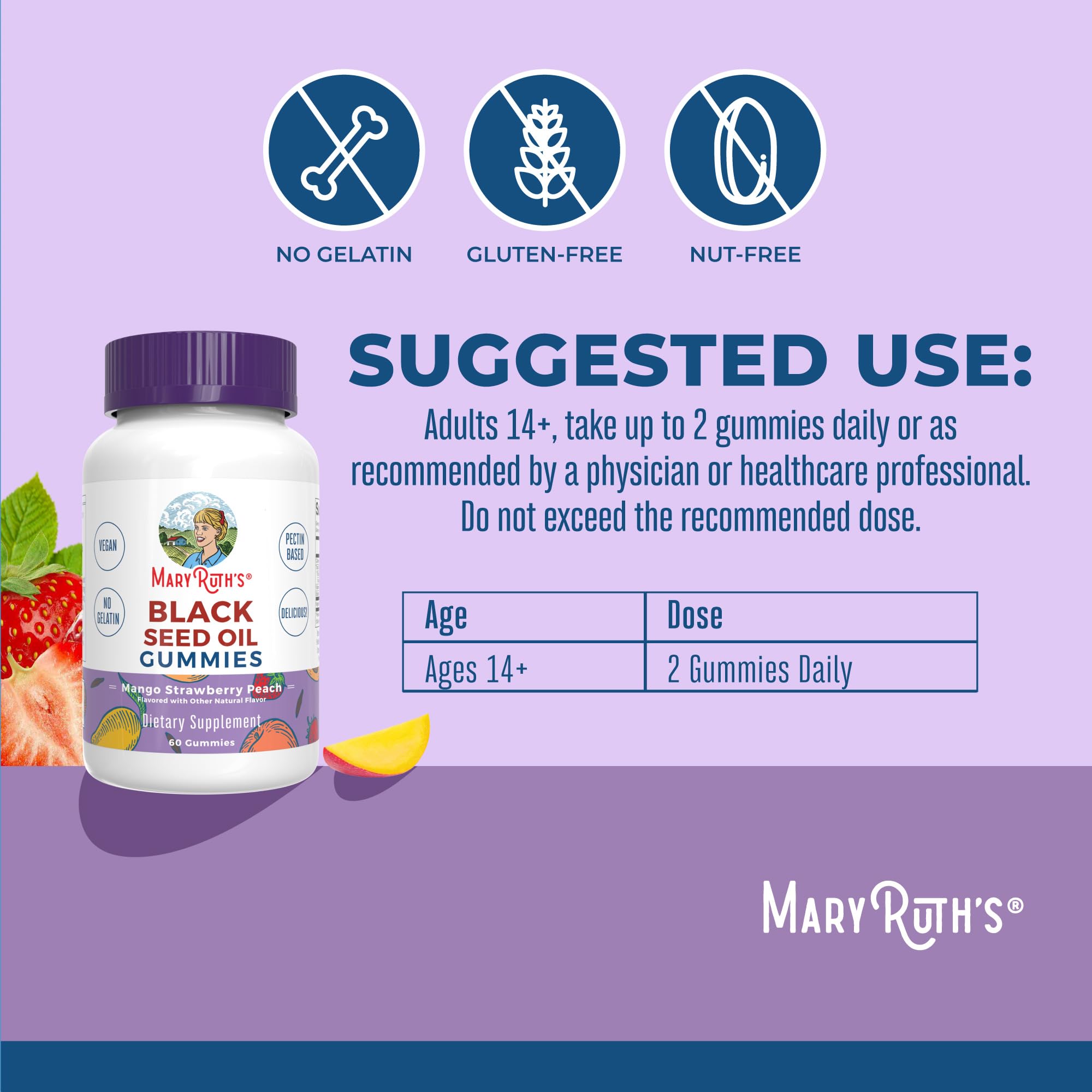 MaryRuth Organics Black Seed Oil Gummies | Black Cumin Seed Oil Supplement | Traditionally Used for Immune Support & Cardiovascular Health | Vegan | No Gelatin | Pectin Based | 60 Gummies MARYRUTH'SUS supplements