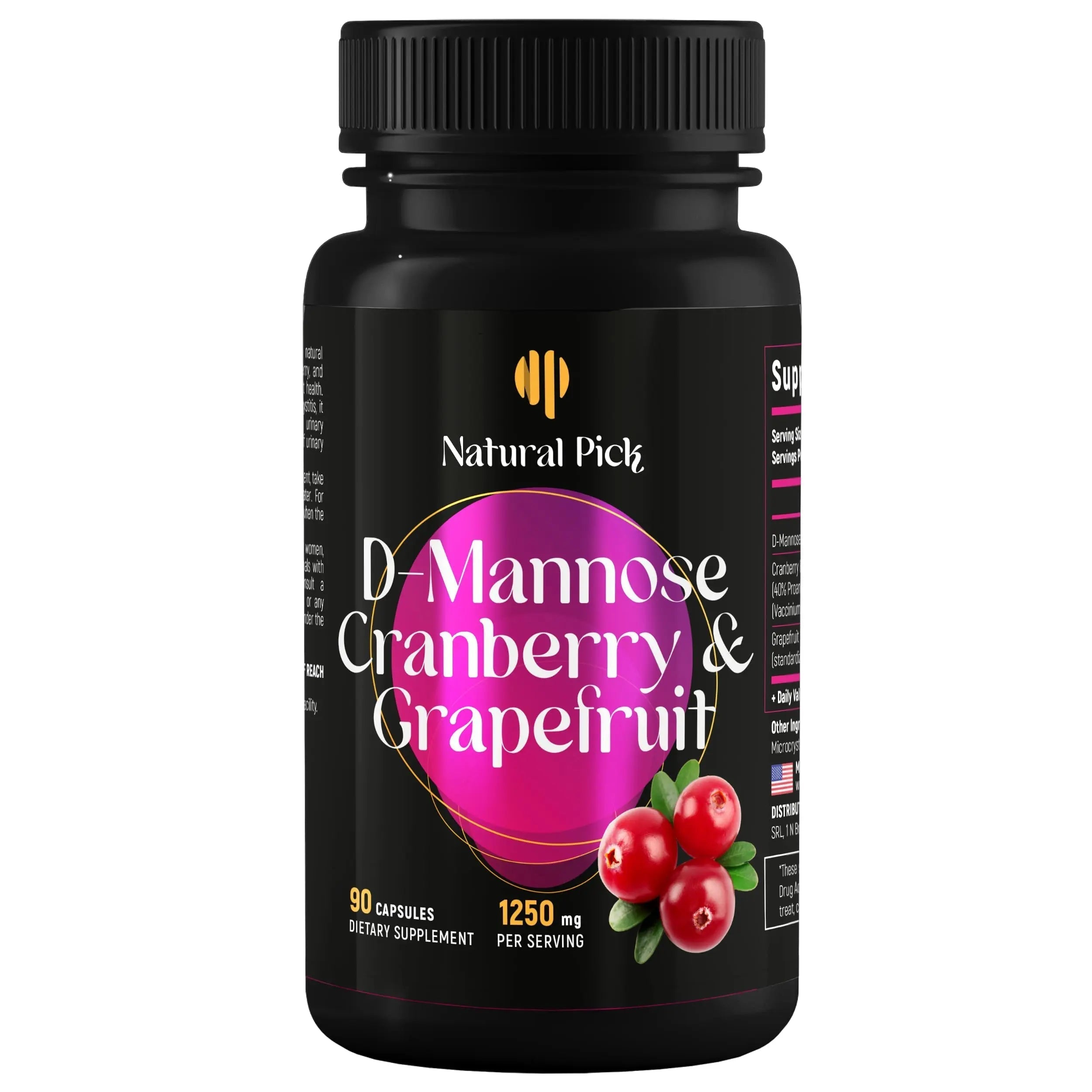 Natural Pick D-Mannose - Cranberry & Grapefruit – Cranberry Pills, UTI Treatment and Fast Relief for Women | Urinary Tract & Bladder Support. 90 Vegan Capsules, D mannose Supplements for Women Natural PickAu supplements