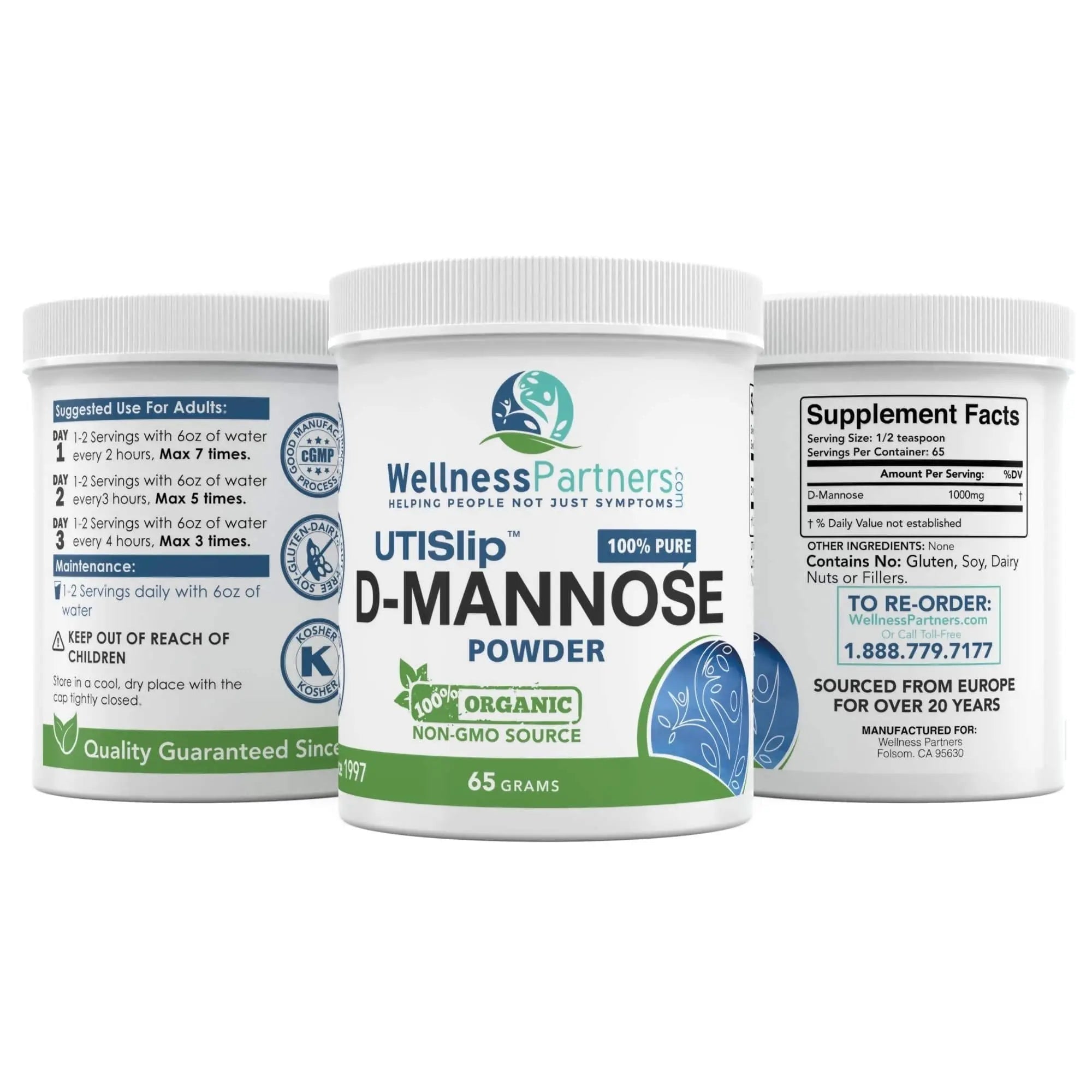 Now New UTI-Slip D Mannose Non GMO Organic Source Powder 65g jar WellnessPartnersAu supplements