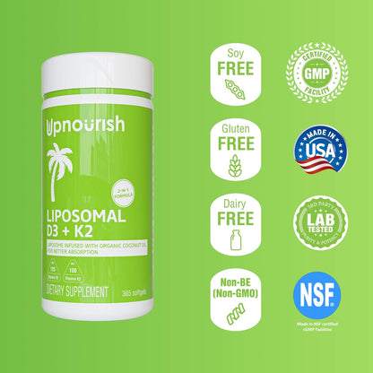 UpNourish Liposomal D3 & K2 MK-7, Advanced Absorption for Optimal Bone and Immun UpNourishUS supplements