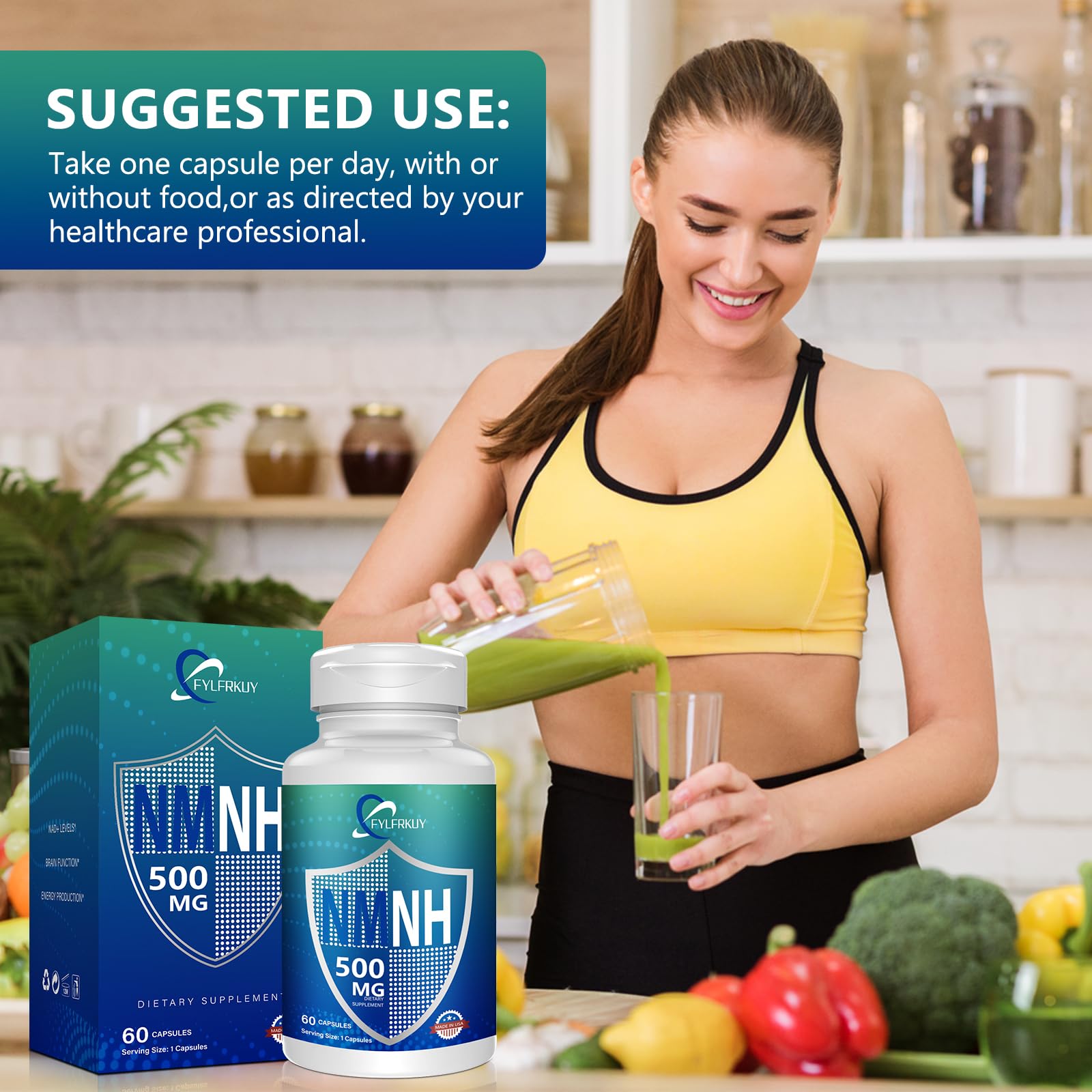 FYLFRKUY New NMNH 500mg Per Serving (Dihydronicotinamide Mononucleotide), NAD 𝐒𝐮𝐩𝐩𝐥𝐞𝐦𝐞𝐧𝐭𝐬 Pure Organic, More Effective Than NMN for Anti-Aging, Energy, Immunity, Focus - 60 Count FYLFRKUYAu supplements