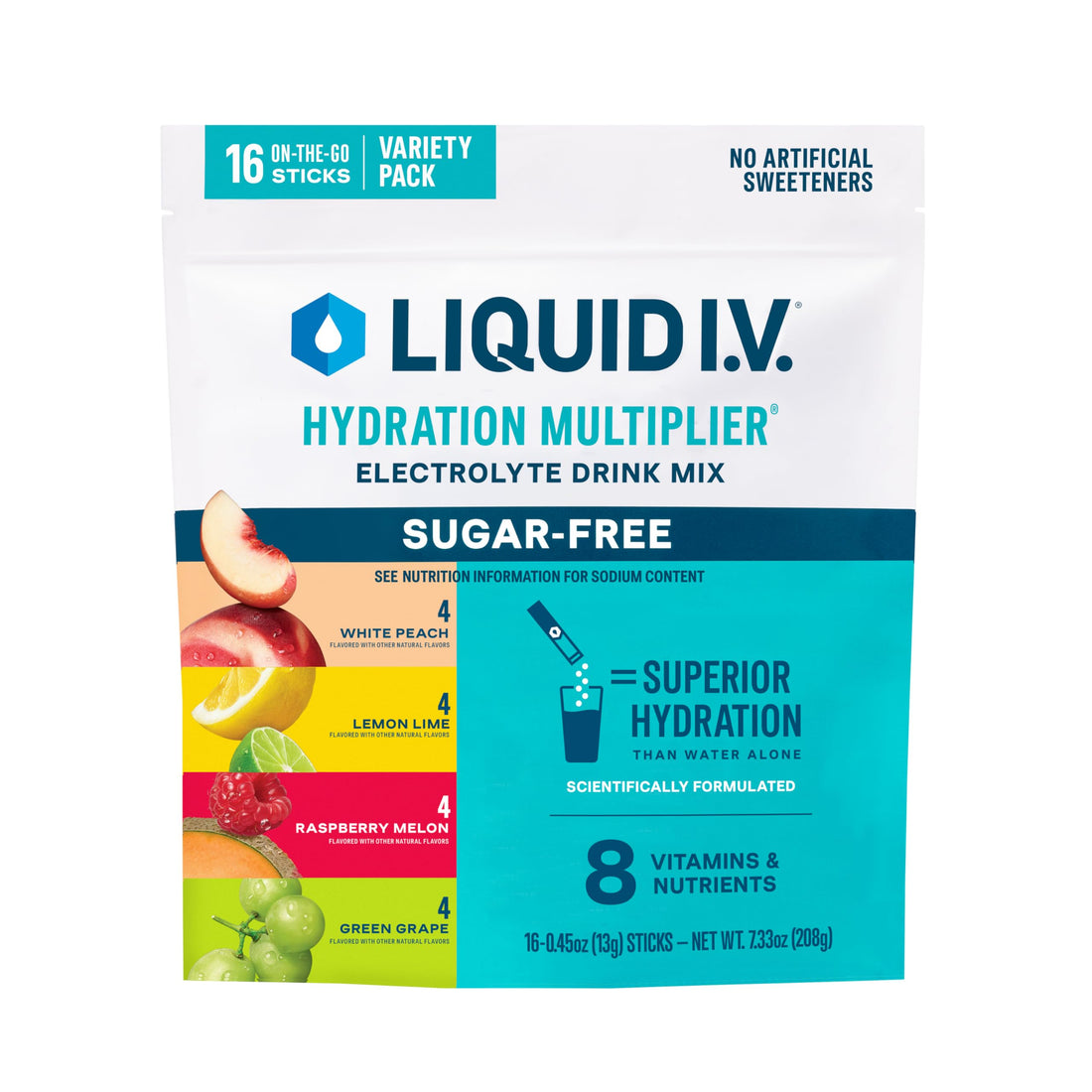 Liquid I.V.® Hydration Multiplier Sugar-Free Variety Pack - Raspberry Melon, Lemon Lime, White Peach, Green Grape (Variety Pack) Liquid I.V.US supplements