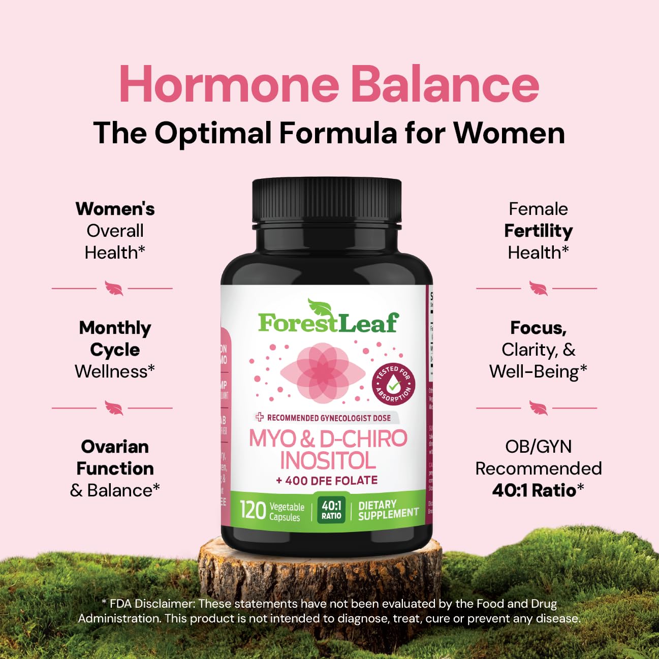 Myo-Inositol & D-Chiro Inositol Supplement for Women's Health | Fertility Supplements Women | Inositol 40:1 Ratio Support Ovarian Function & Healthy Hormone Balance Women | 2050mg | 120 Powder Caps ForestLeafAu supplements
