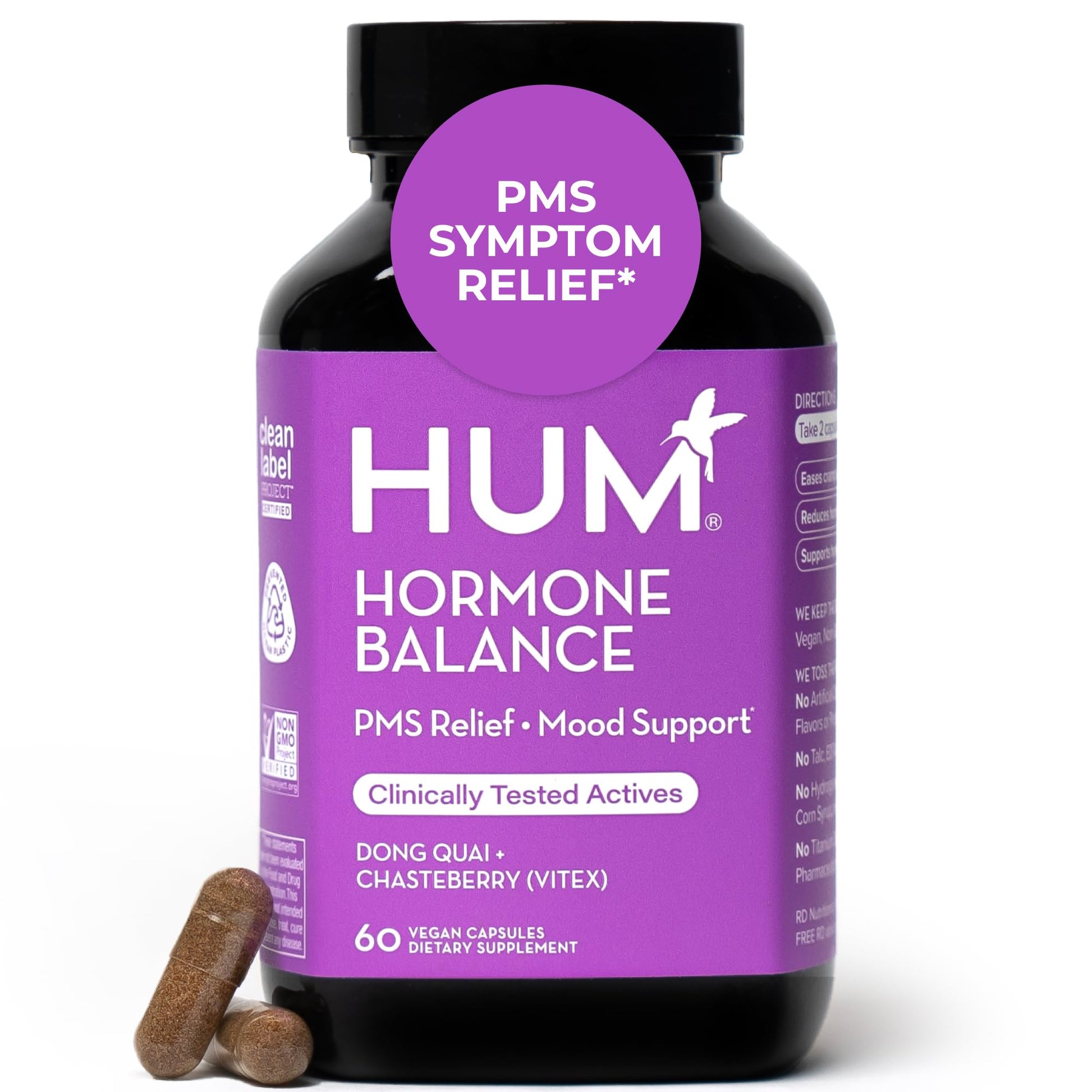 HUM Hormone Balance for Women, Supplement for Women's Health with Chasteberry & Dong Quai, Support for PMS Symptoms, Cramps, Irritability, Hormonal Balance, Monthly Support, 60 Capsules HUMUS supplements